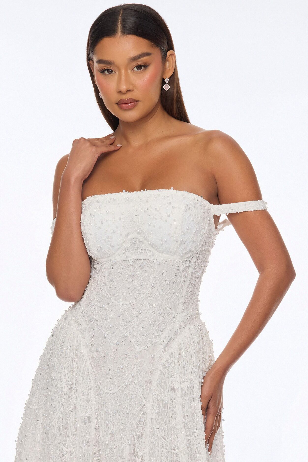 Ring On It Embellished Lace Gown - White