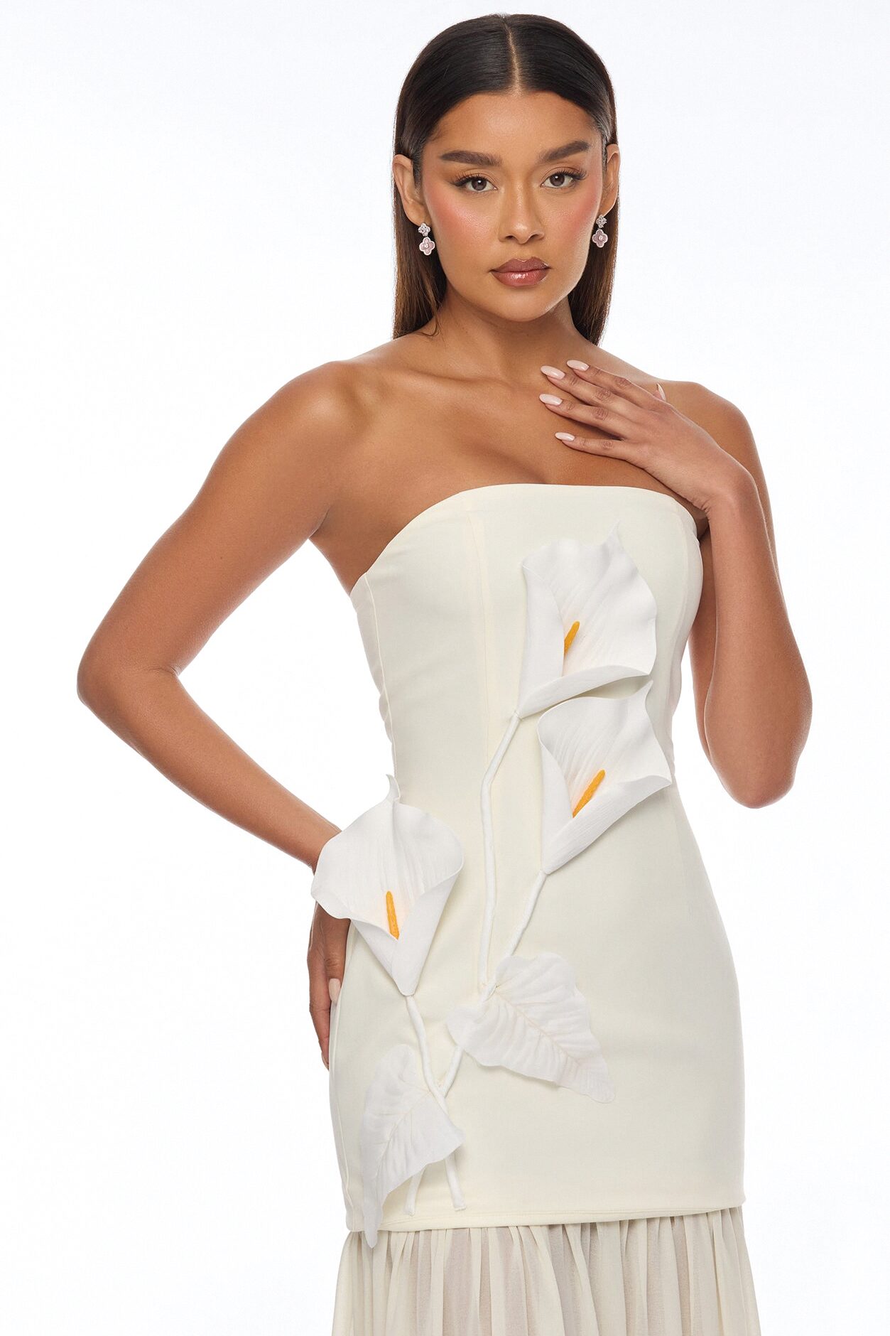 Floral Oasis 3D Maxi Dress - Cream