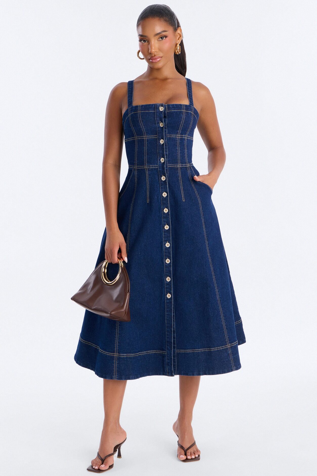 Romi Denim Midi Dress - Dark Wash
