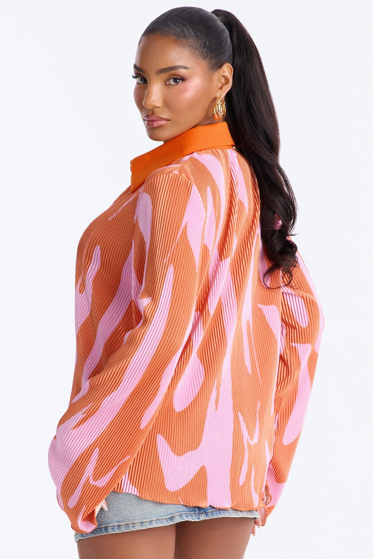Zahara Button Up Top - Orange/combo