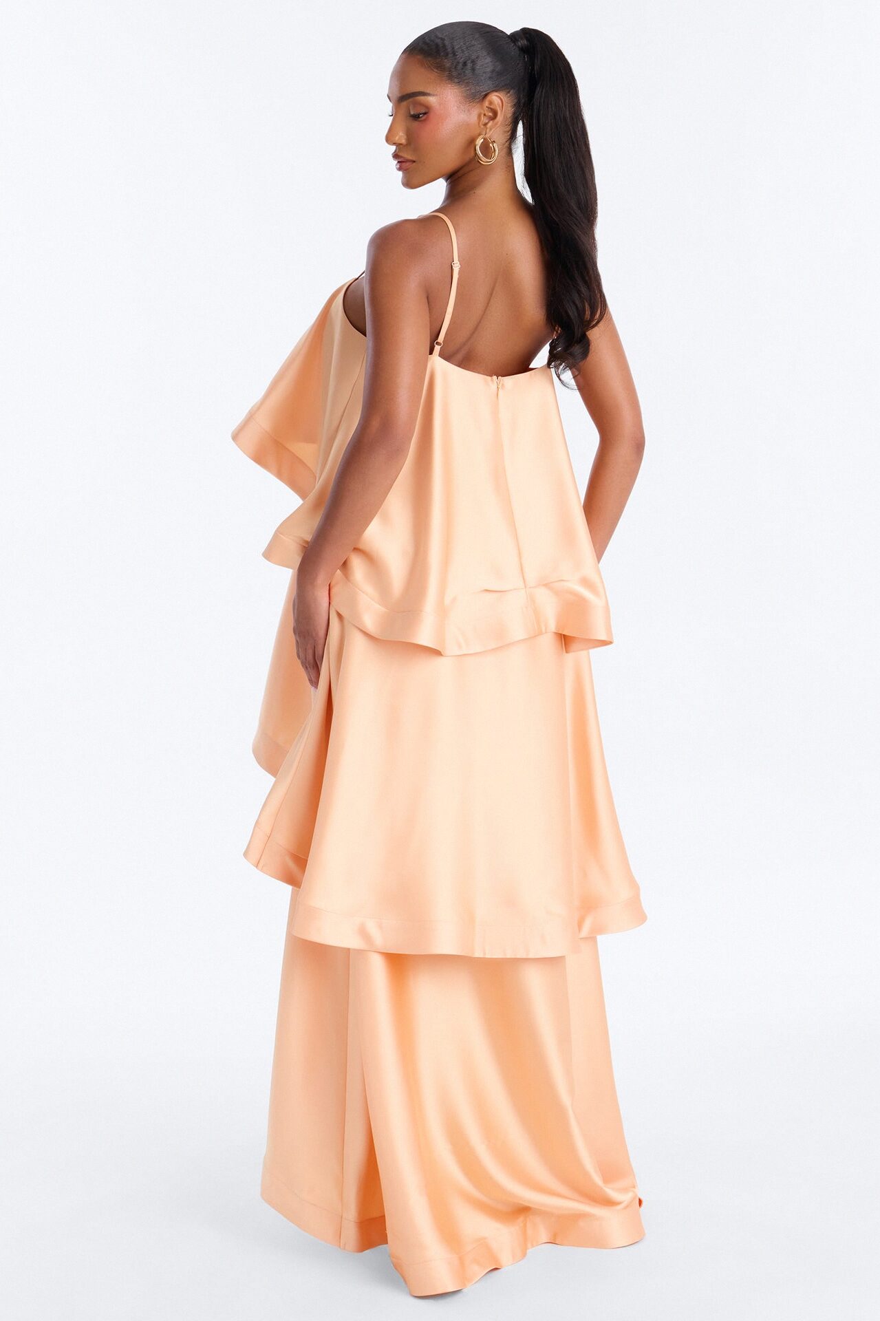 Rowen Tiered Satin Gown - Peach
