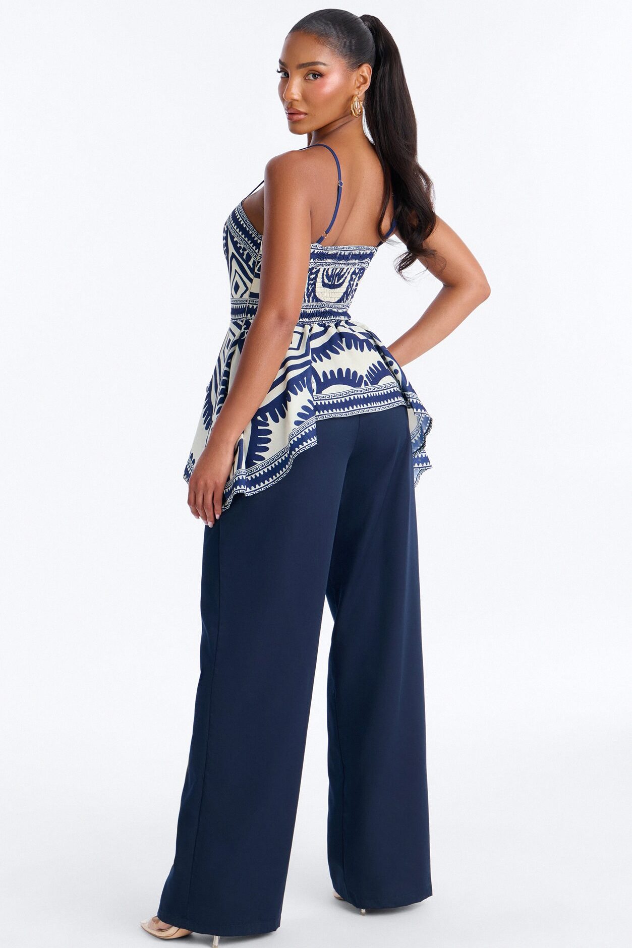 Audrey Linen Pant Set - Navy/combo