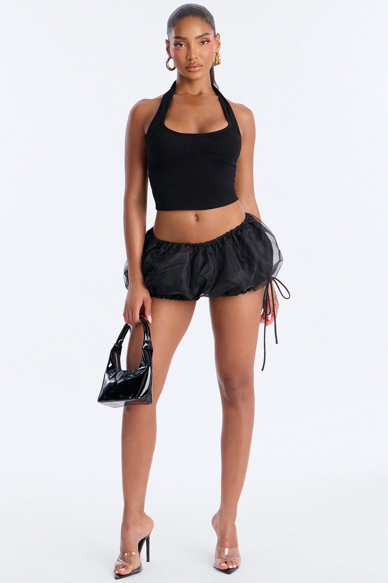 Mia Low Rise Tulle Bubble Hem Micro Short - Black