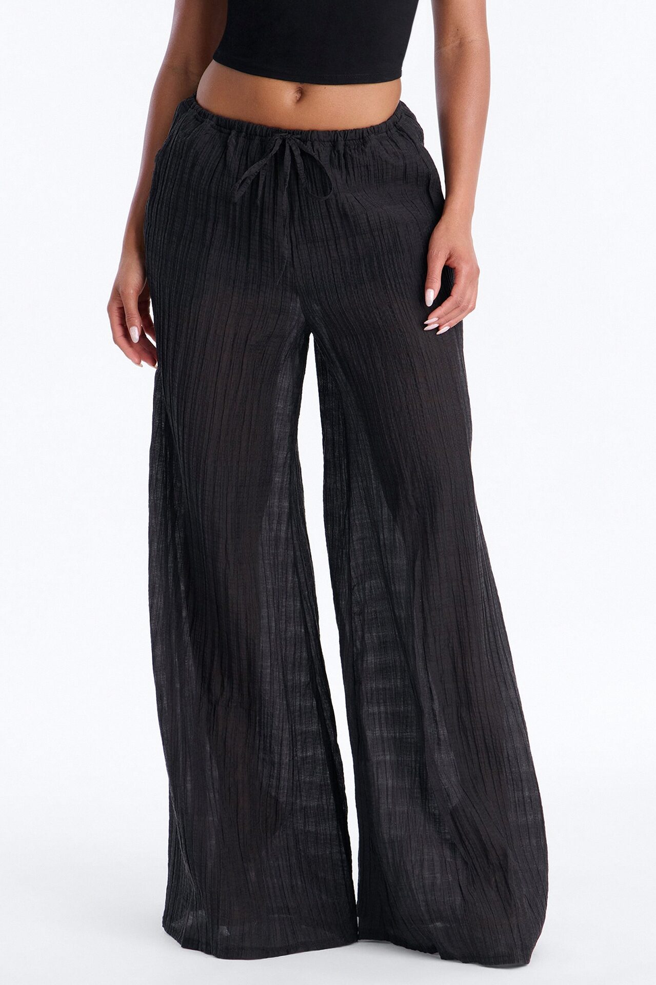 Aris Super Wide Leg Organza Breathable Pant - Black