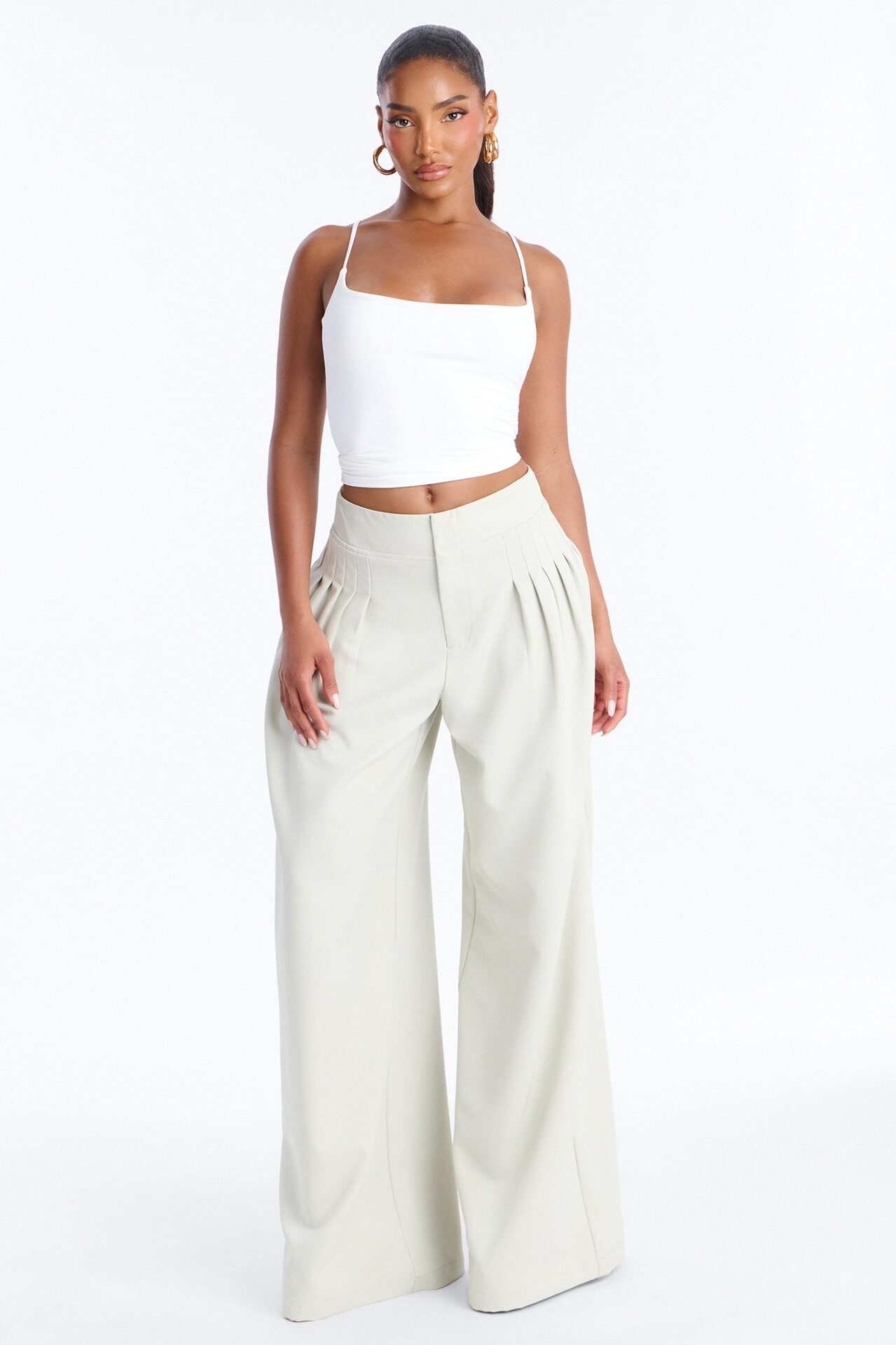 Adele Pleated Wide Leg Trouser Pant 33″ - Mint