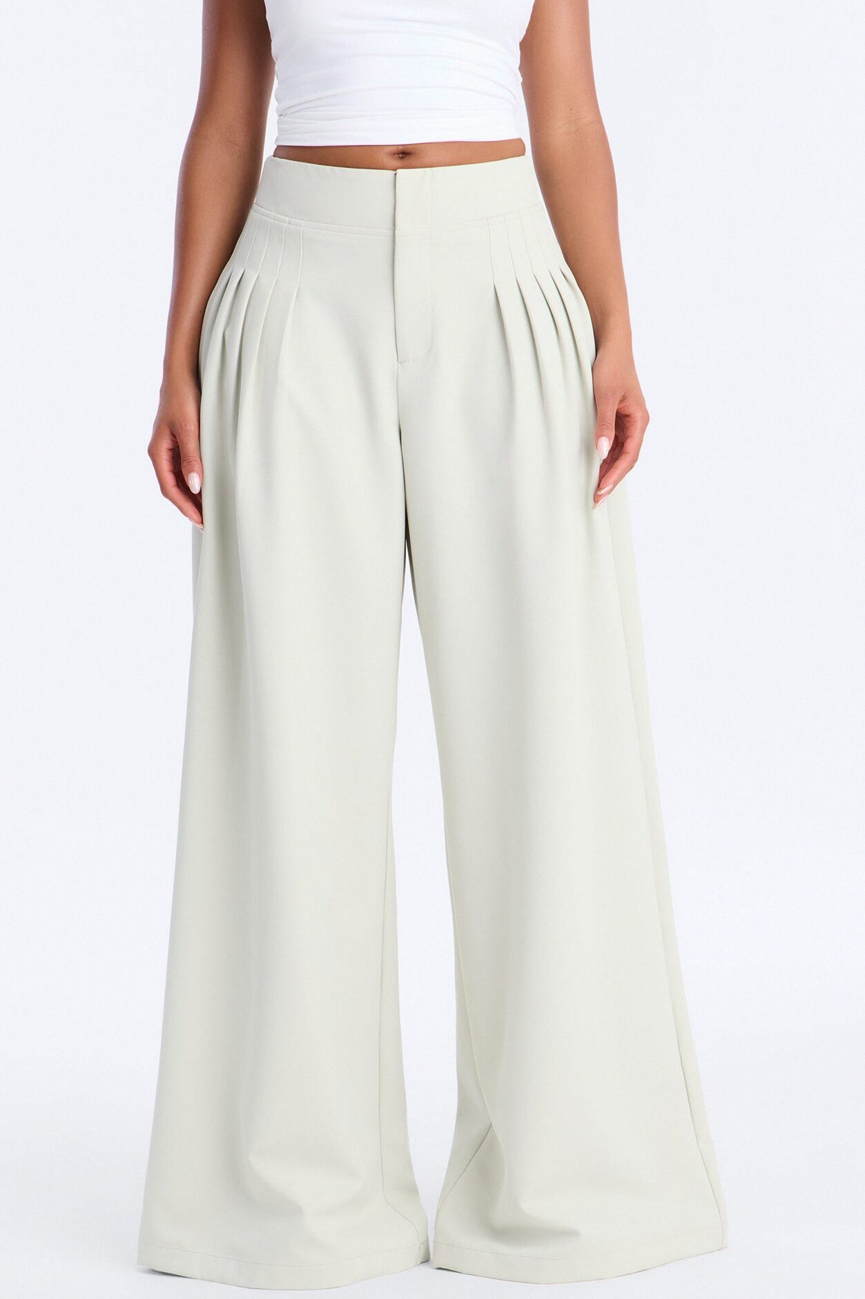 Adele Pleated Wide Leg Trouser Pant 33″ - Mint