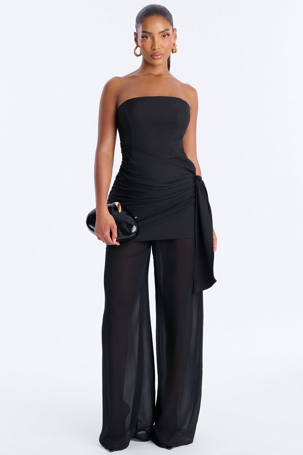 Willow Sheer Draped Jumpsuit - Black