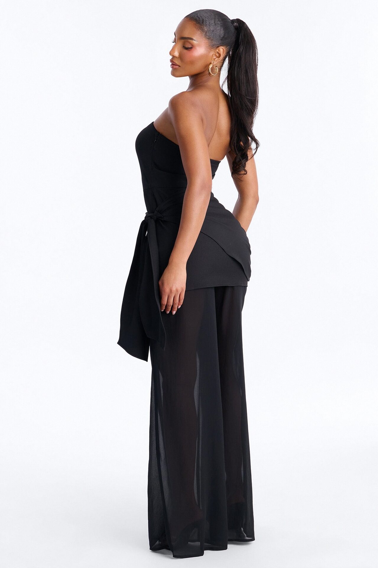 Willow Sheer Draped Jumpsuit - Black