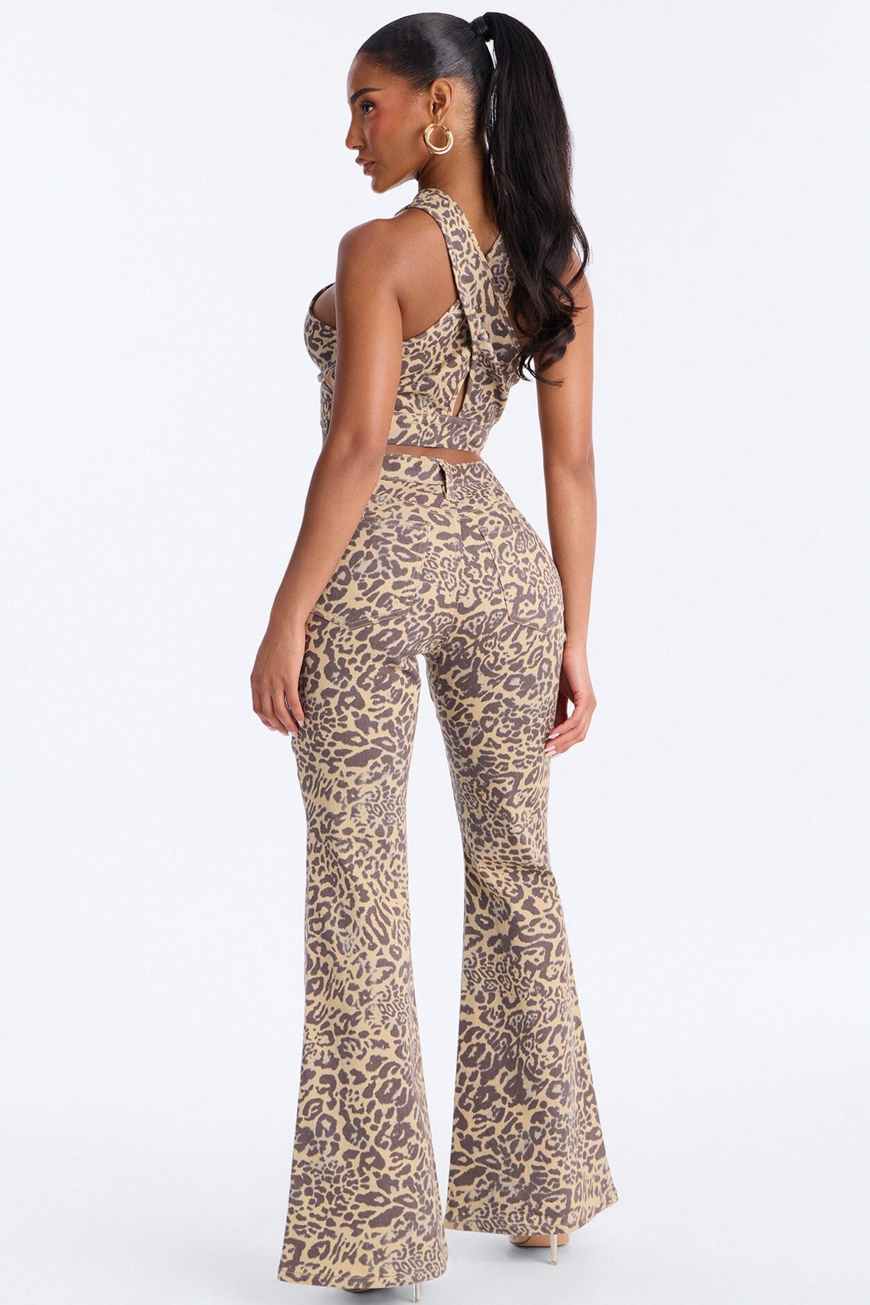 Cheetah Crush Denim Pant Set - Mocha/combo