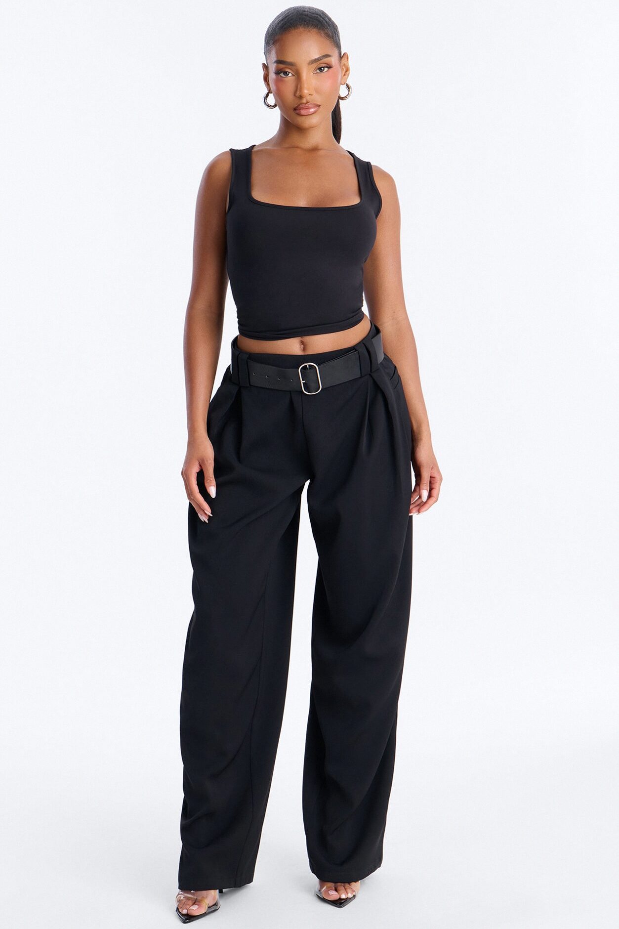 Diana Belted Wide Leg Pleated Trouser - Black