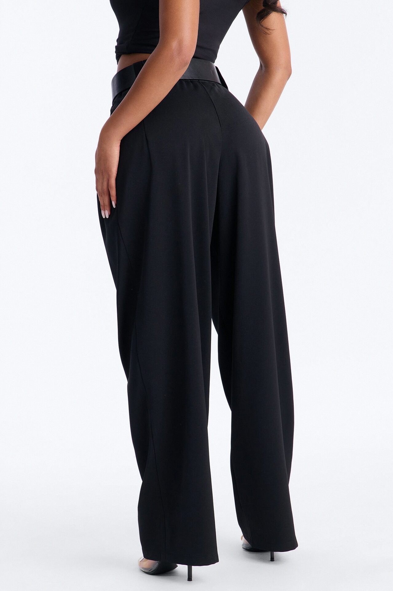Diana Belted Wide Leg Pleated Trouser - Black