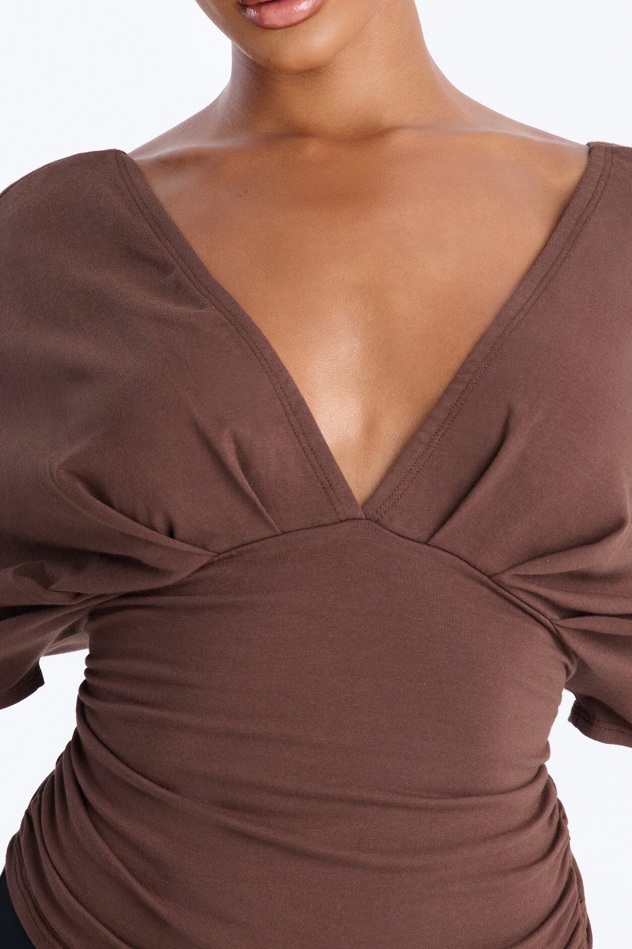 Taylor Cinched Waist Ruched Short Sleeve Top - Brown