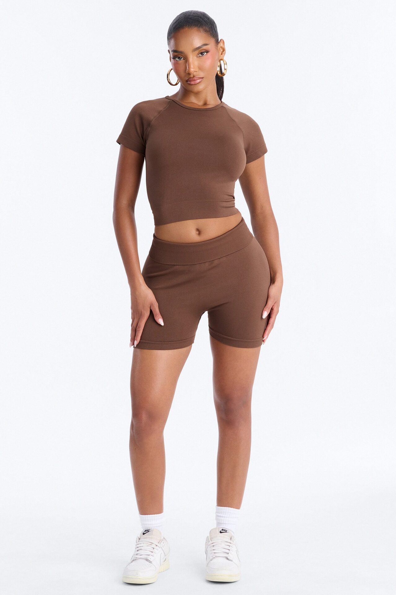 Ava Seamless Biker Short Set - Brown
