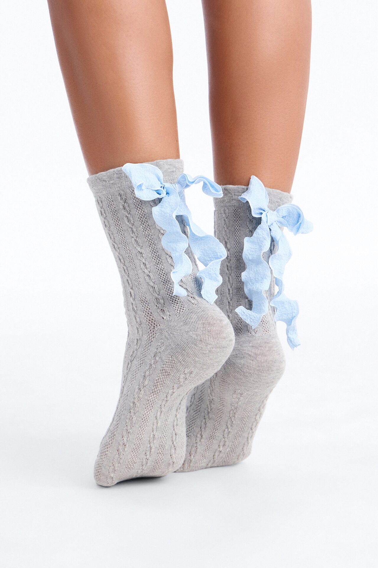 That Bow Cutie Crew Socks - Grey/Blue