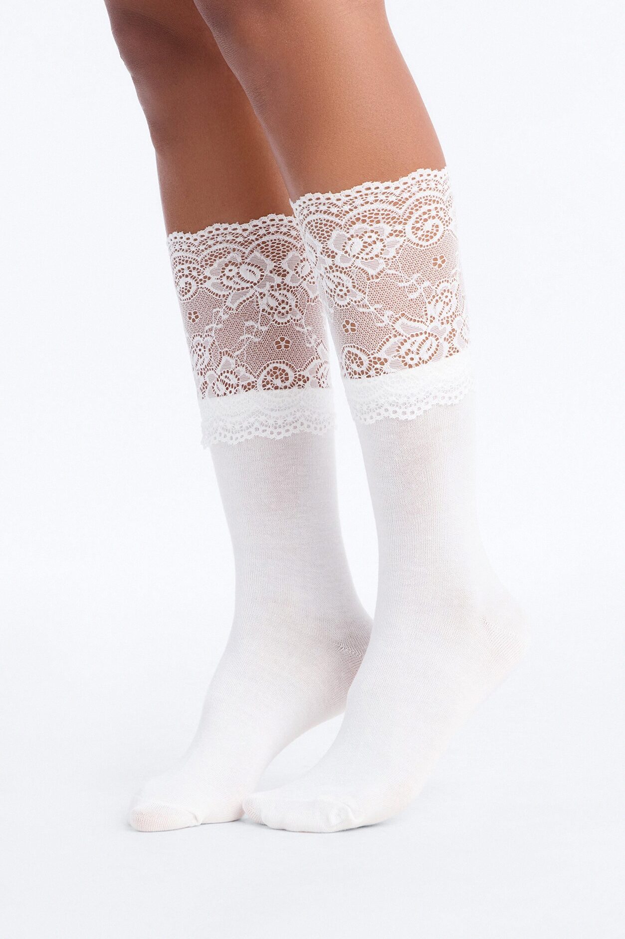 Lace Icon Knee High Socks - White