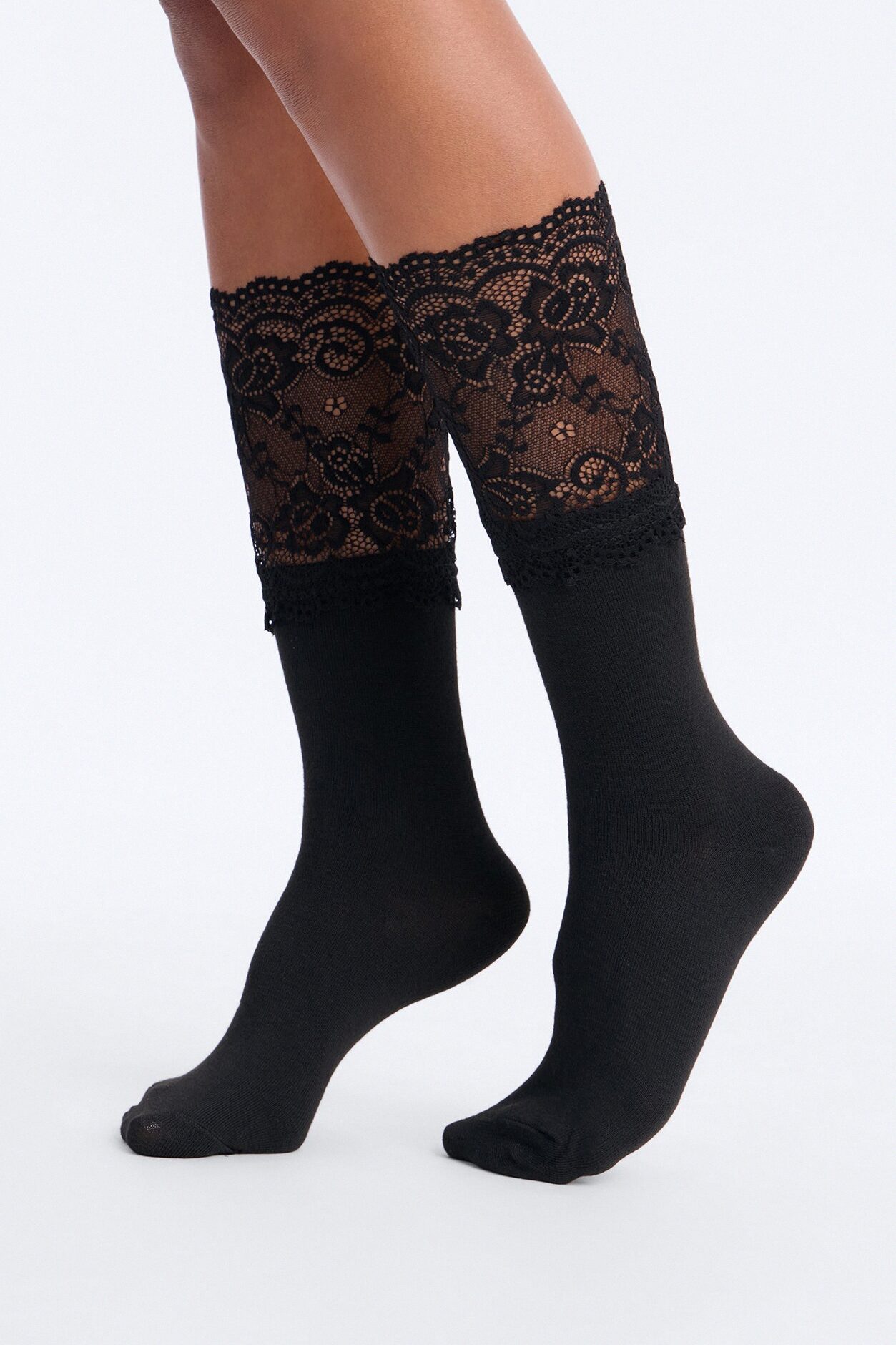 Lace Icon Knee High Socks - Black