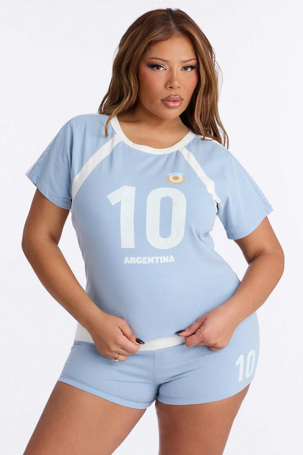 Argentina Athletic Trim Fitted Baby Tee - Blue
