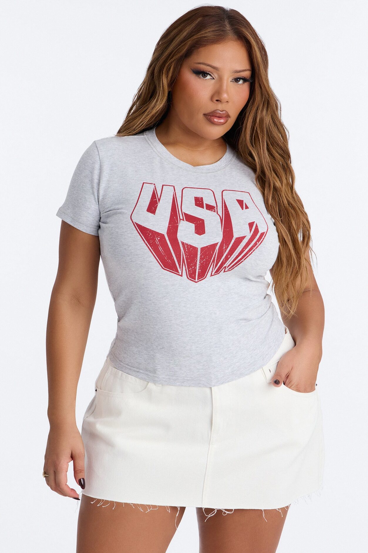 USA Fitted Baby Tee - Heather Grey