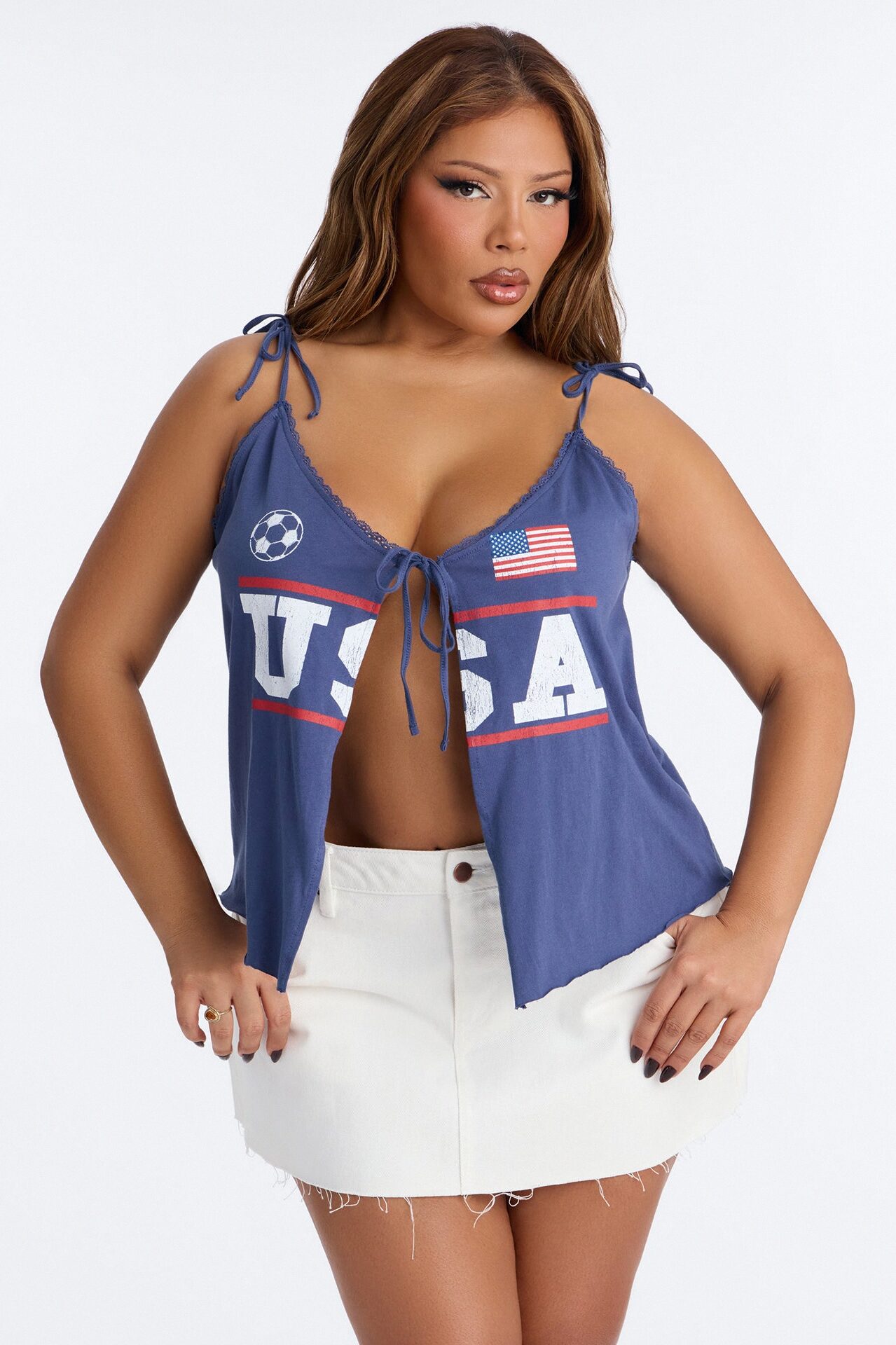 USA Tie Detail Tank - Navy
