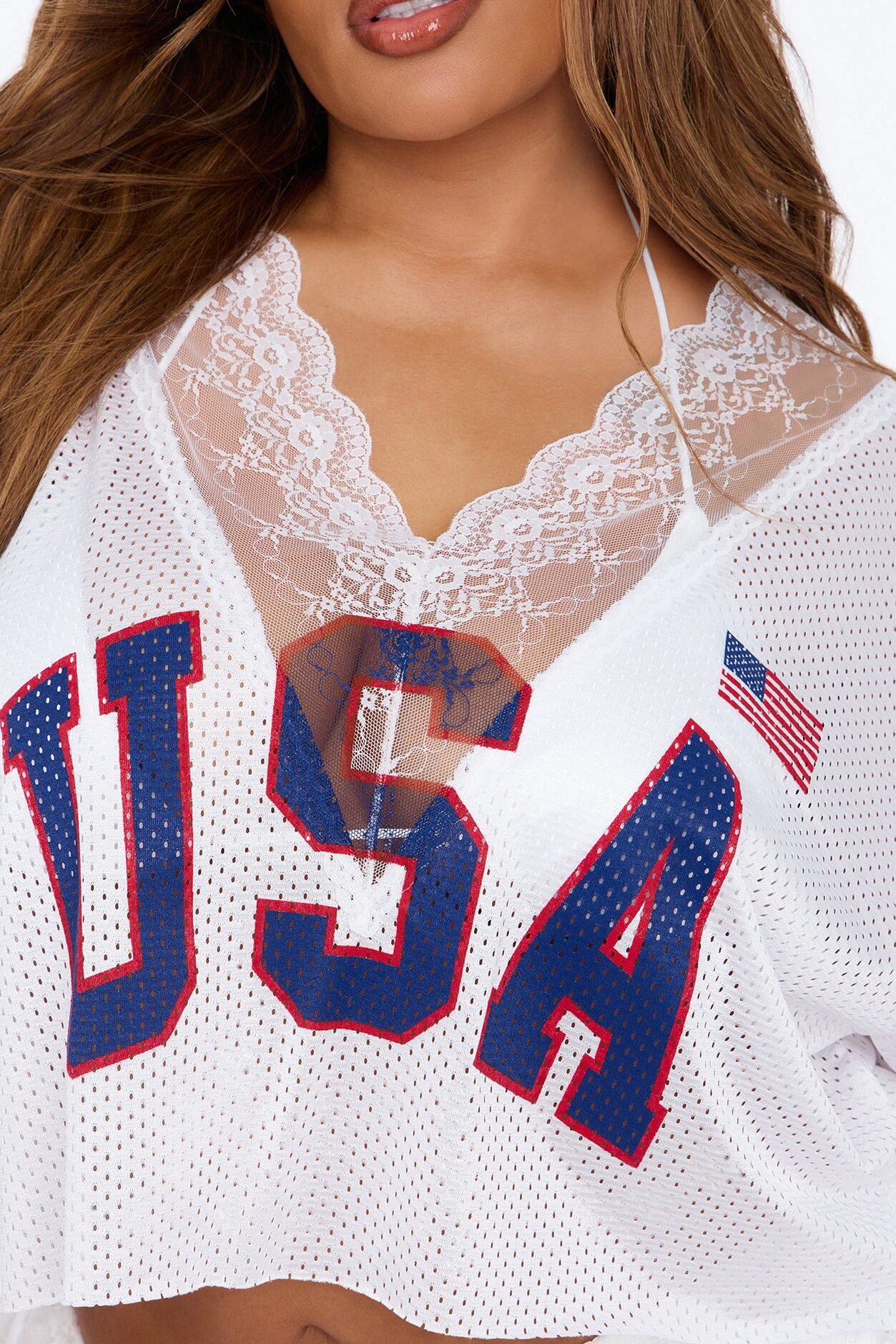 USA Lace Cropped Jersey - White