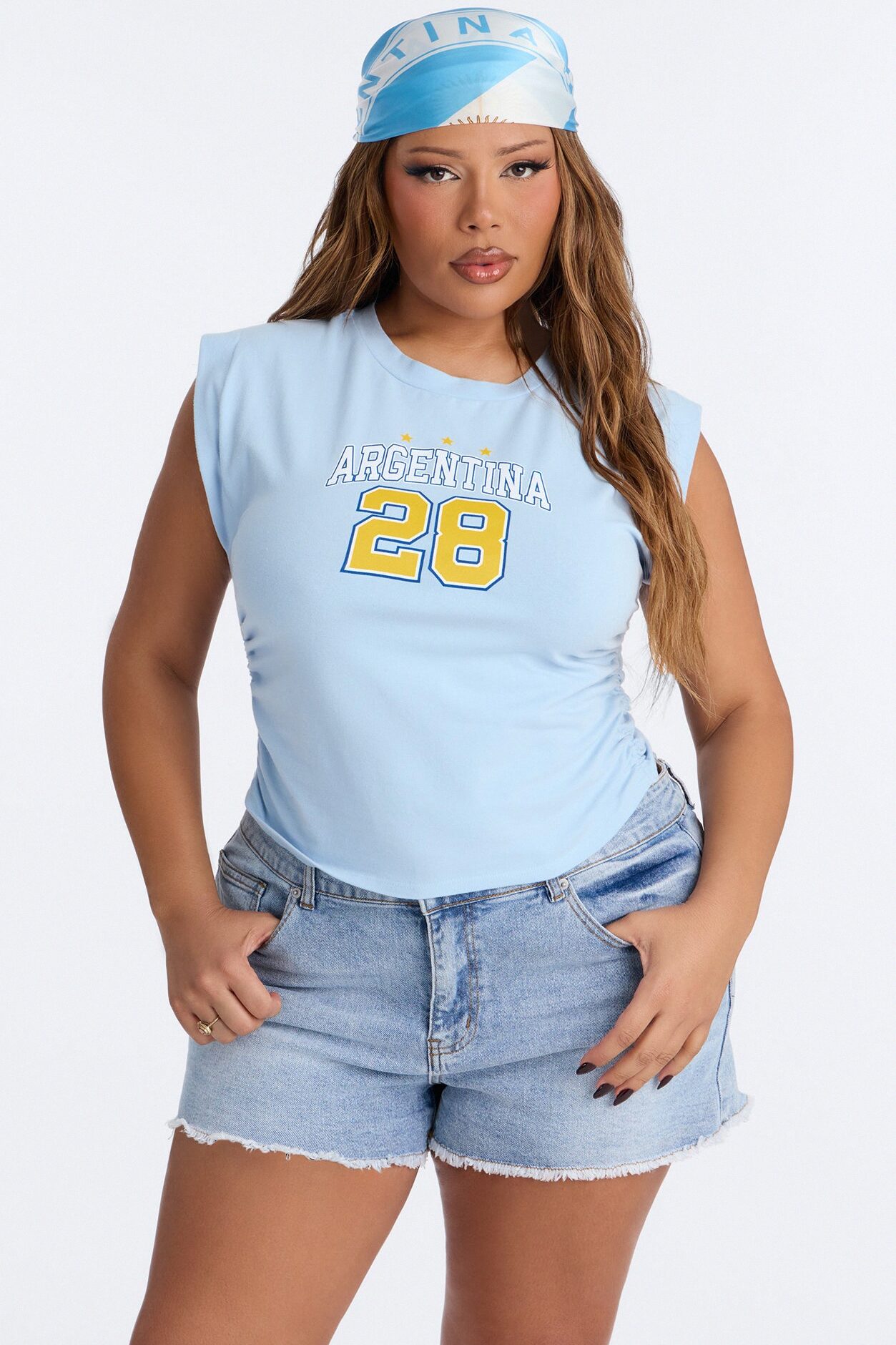 Argentina Stars Cinched Side Tank - Light Blue