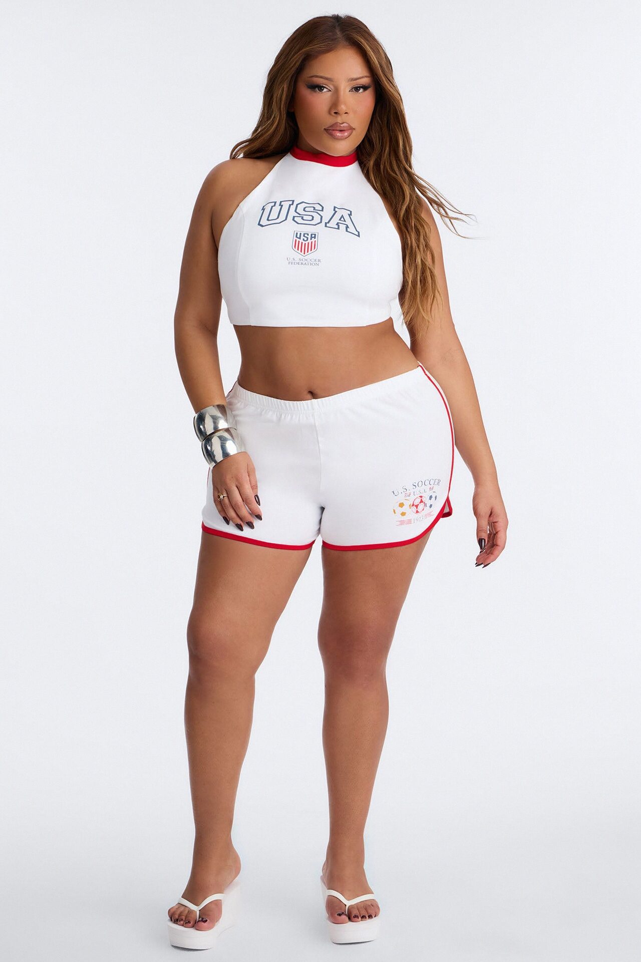 US Soccer High Neck Halter - White