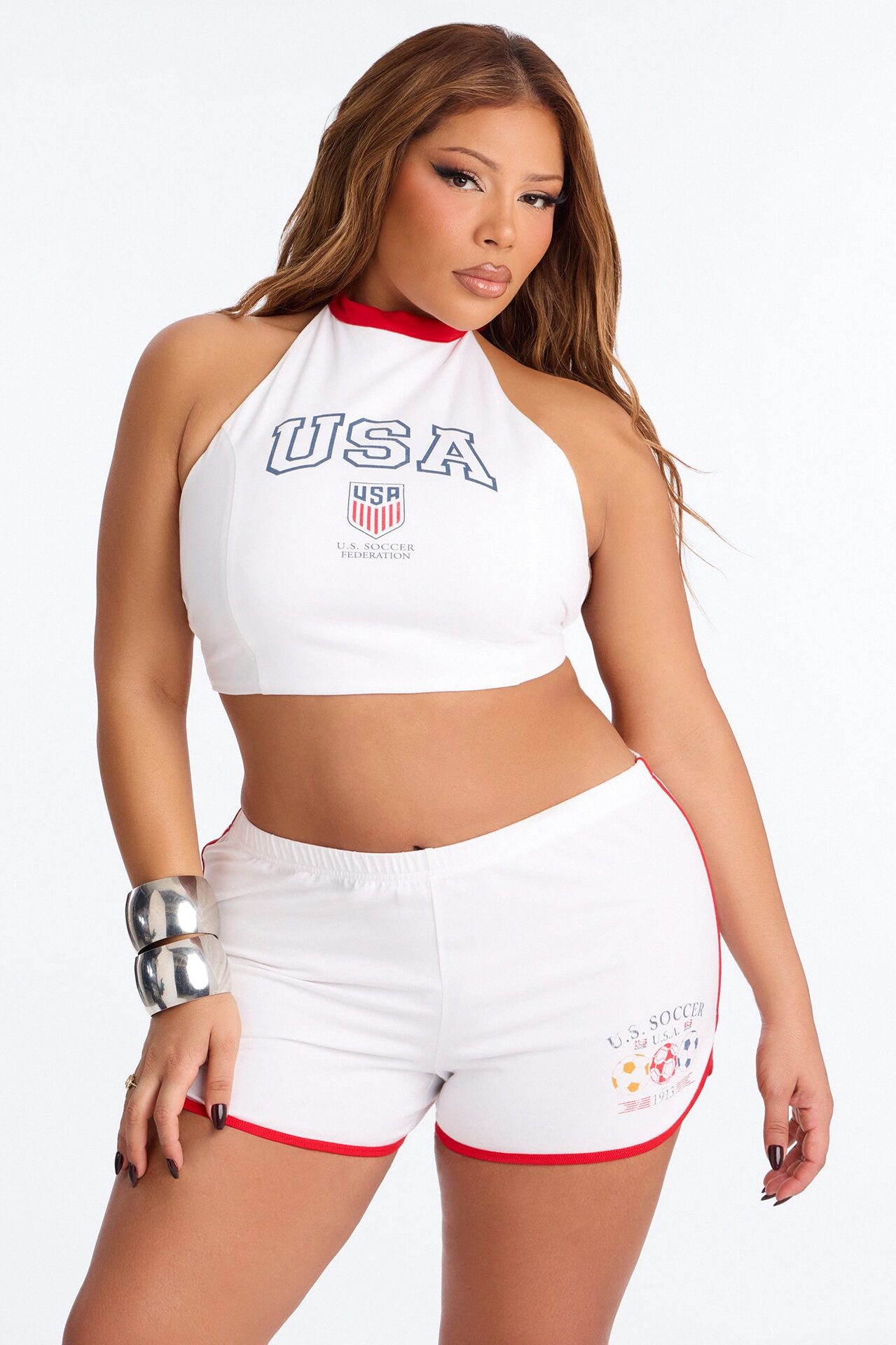 US Soccer High Neck Halter - White