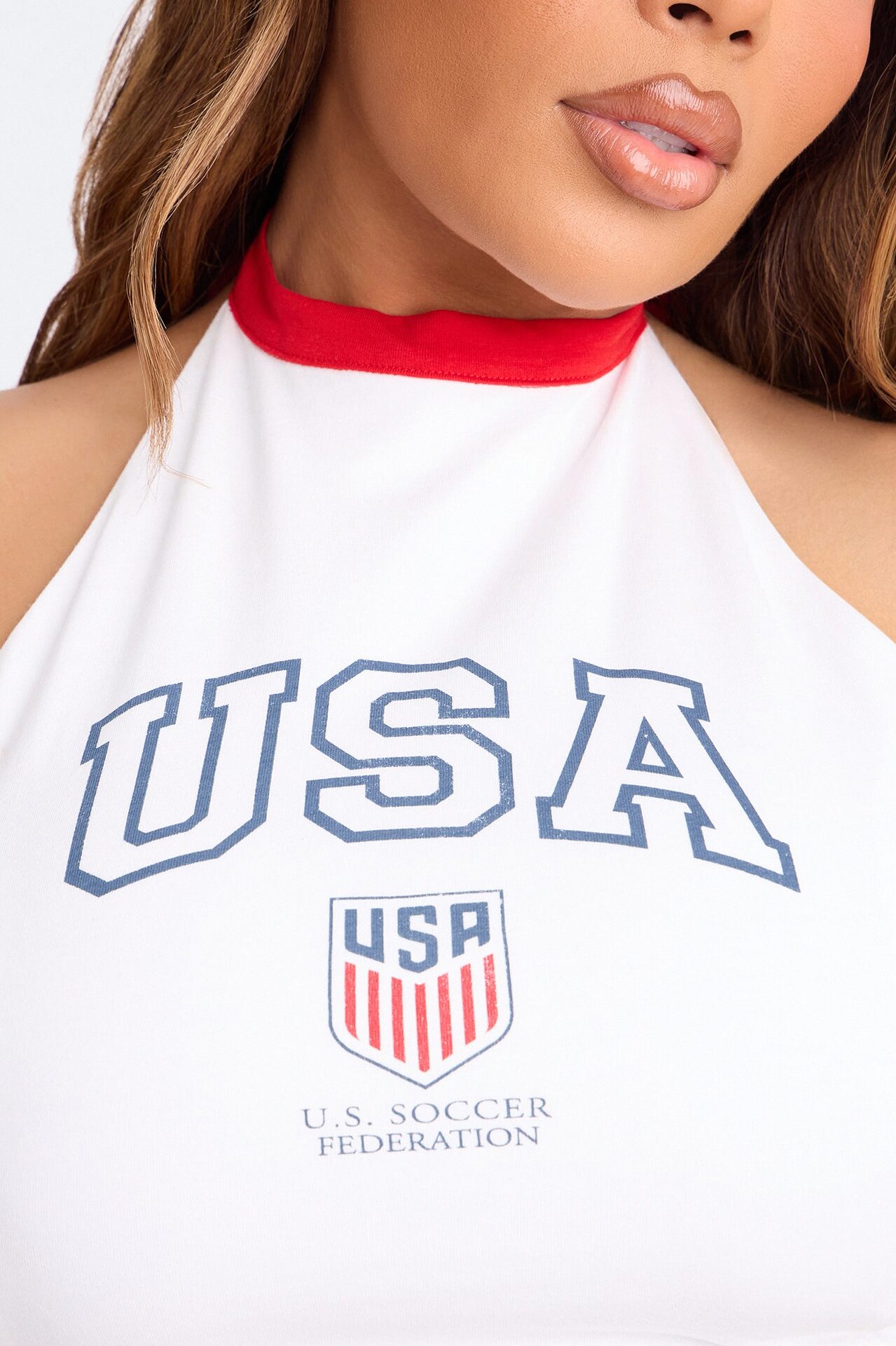 US Soccer High Neck Halter - White