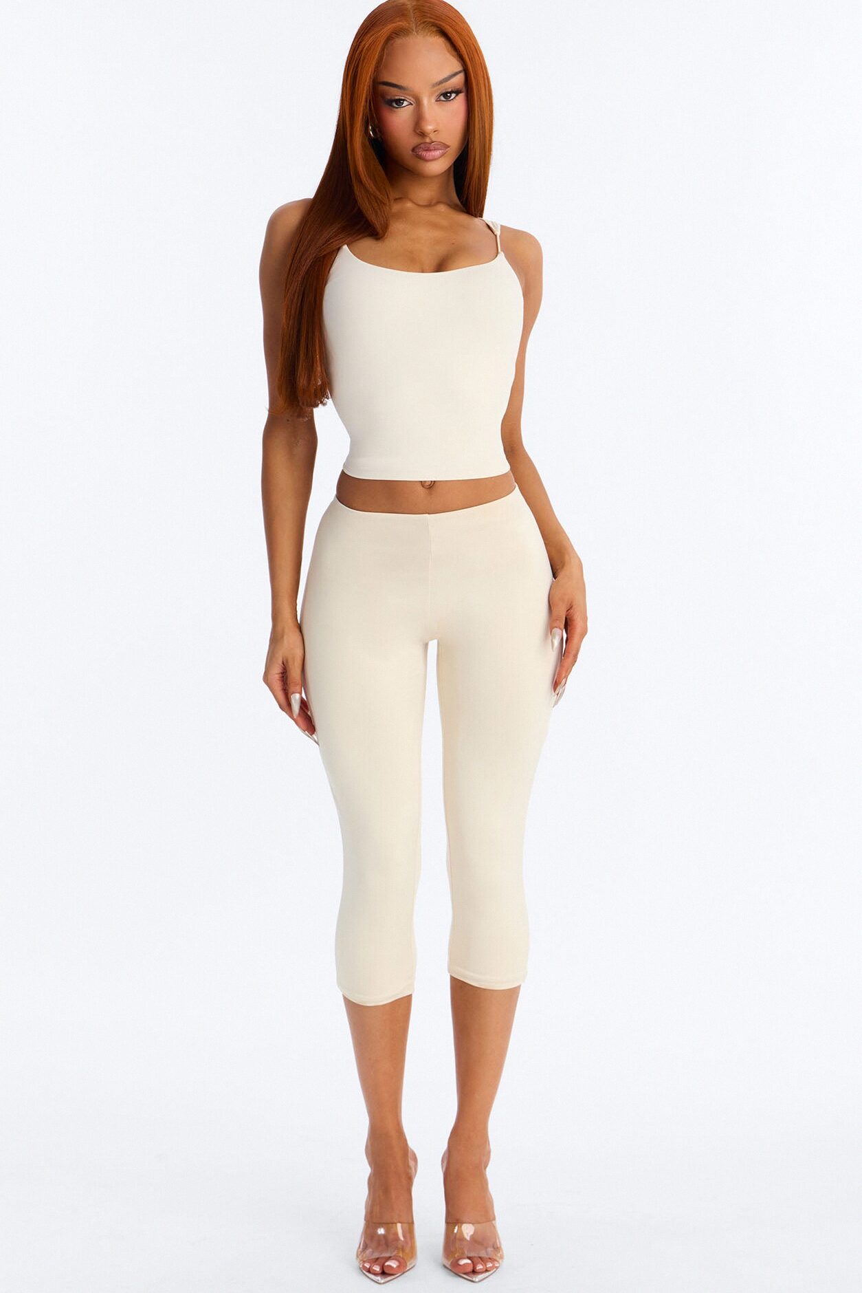 Second Skin Double Lined Thin Strap Tank Top - Bone