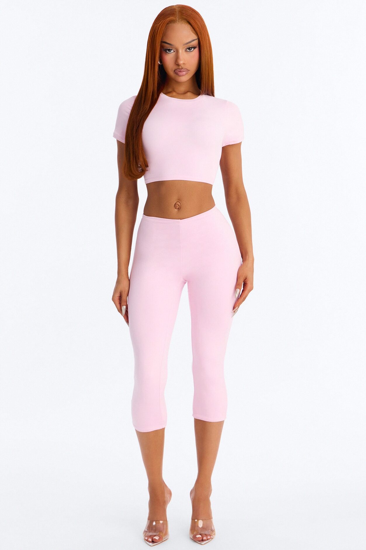 Second Skin Double Lined Super Cropped Tee - Light Pink