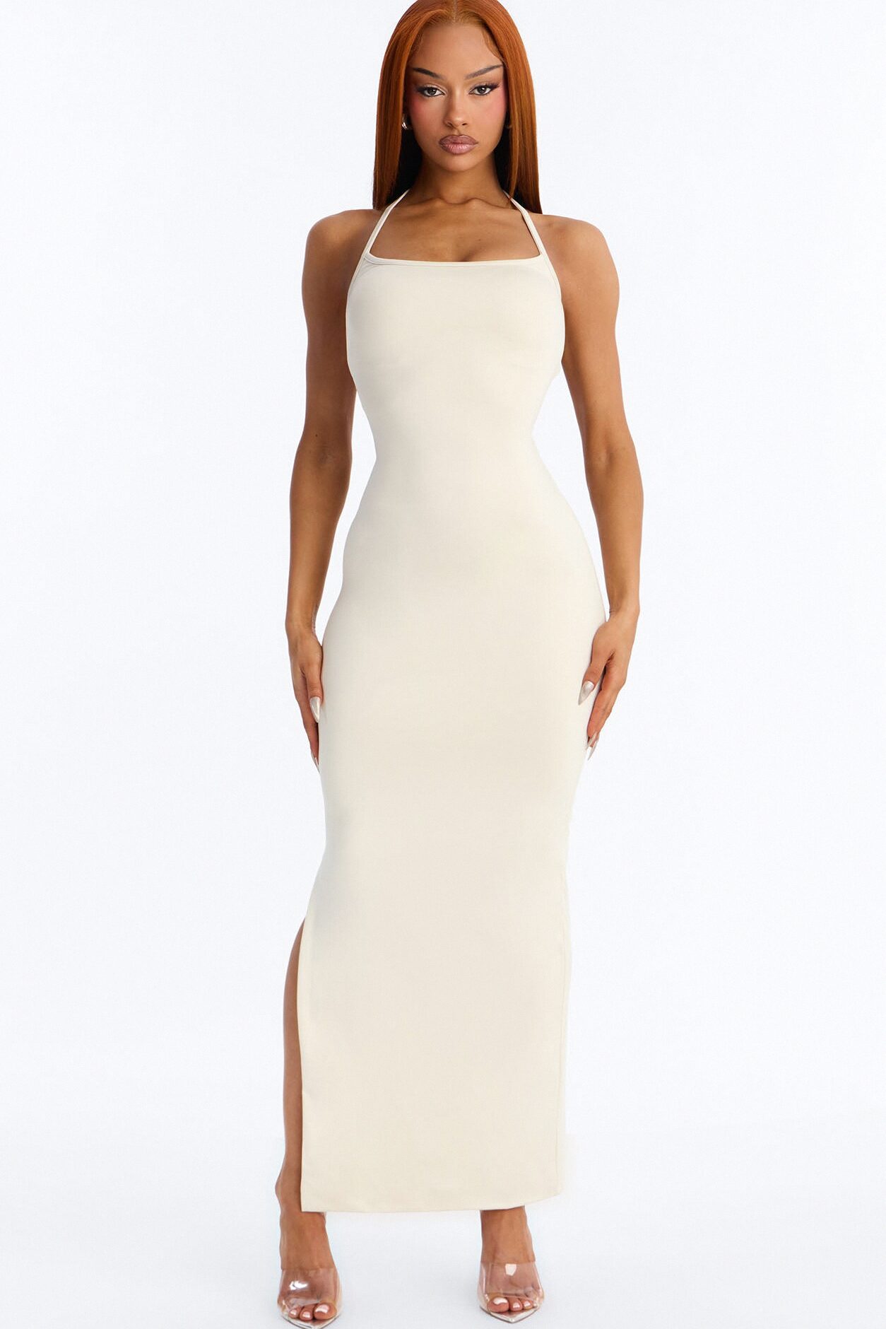 Contour Double Lined Halter Maxi Dress - Bone
