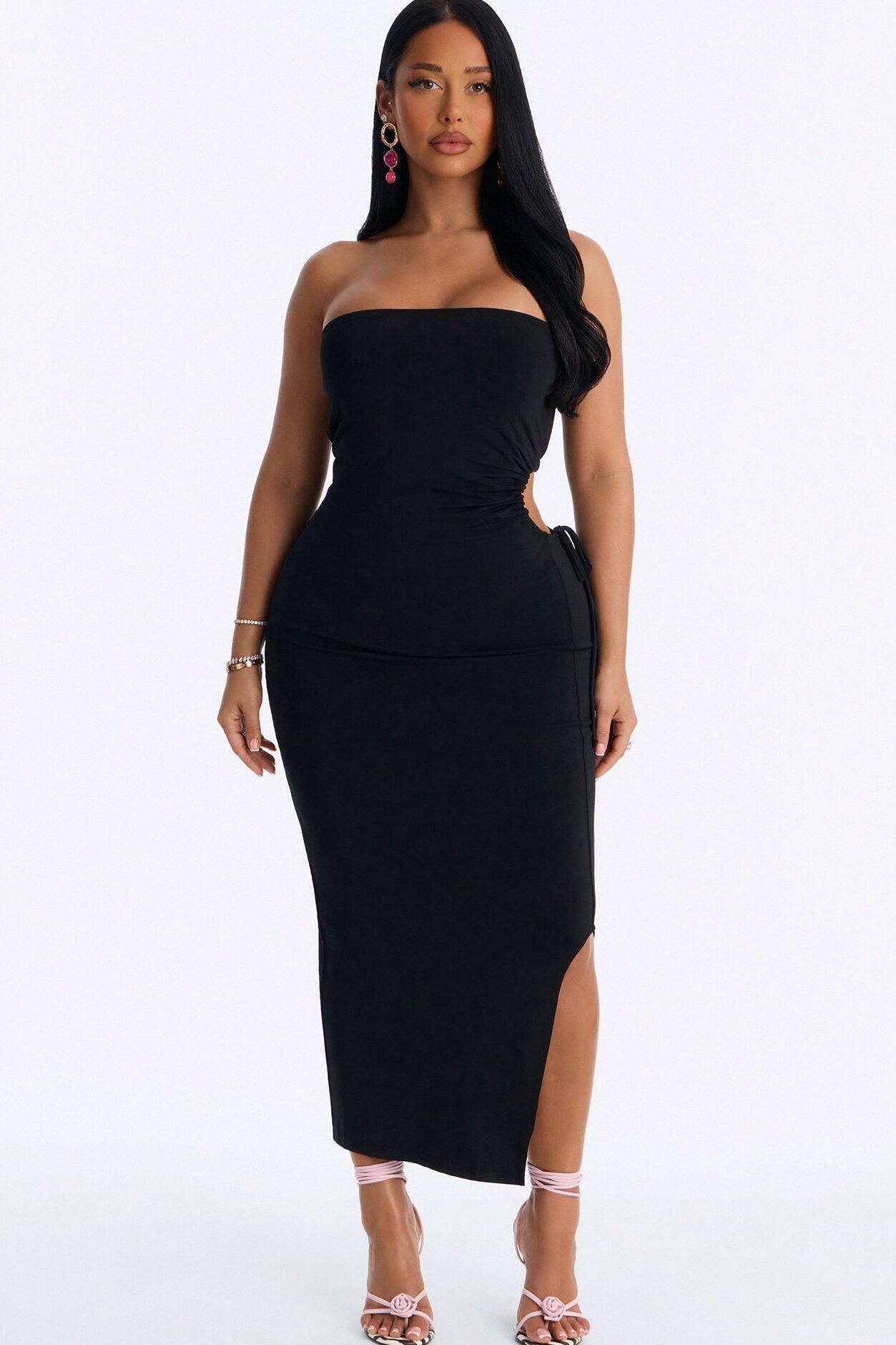 Anastasia Strapless Midi Dress - Black
