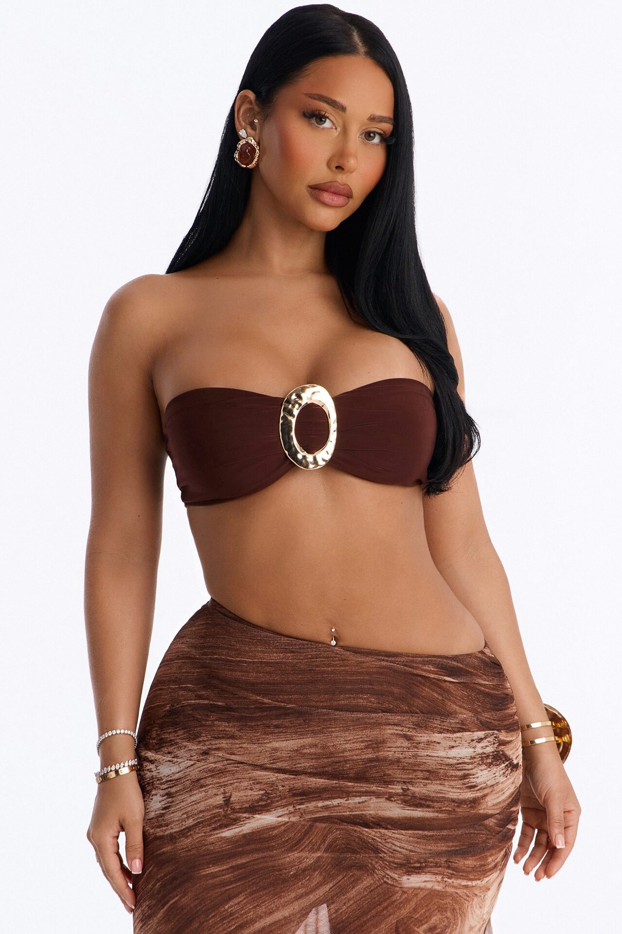 Mediterranean Glow Hardware Bandeau Top - Dark Brown