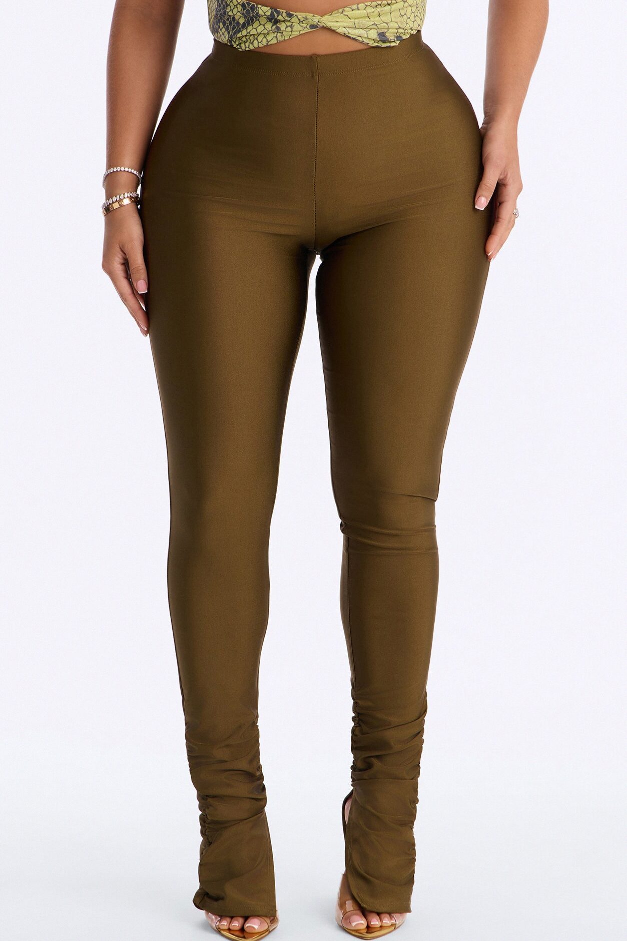 Always Confident High Rise Tricot Ruched Legging - Military Green