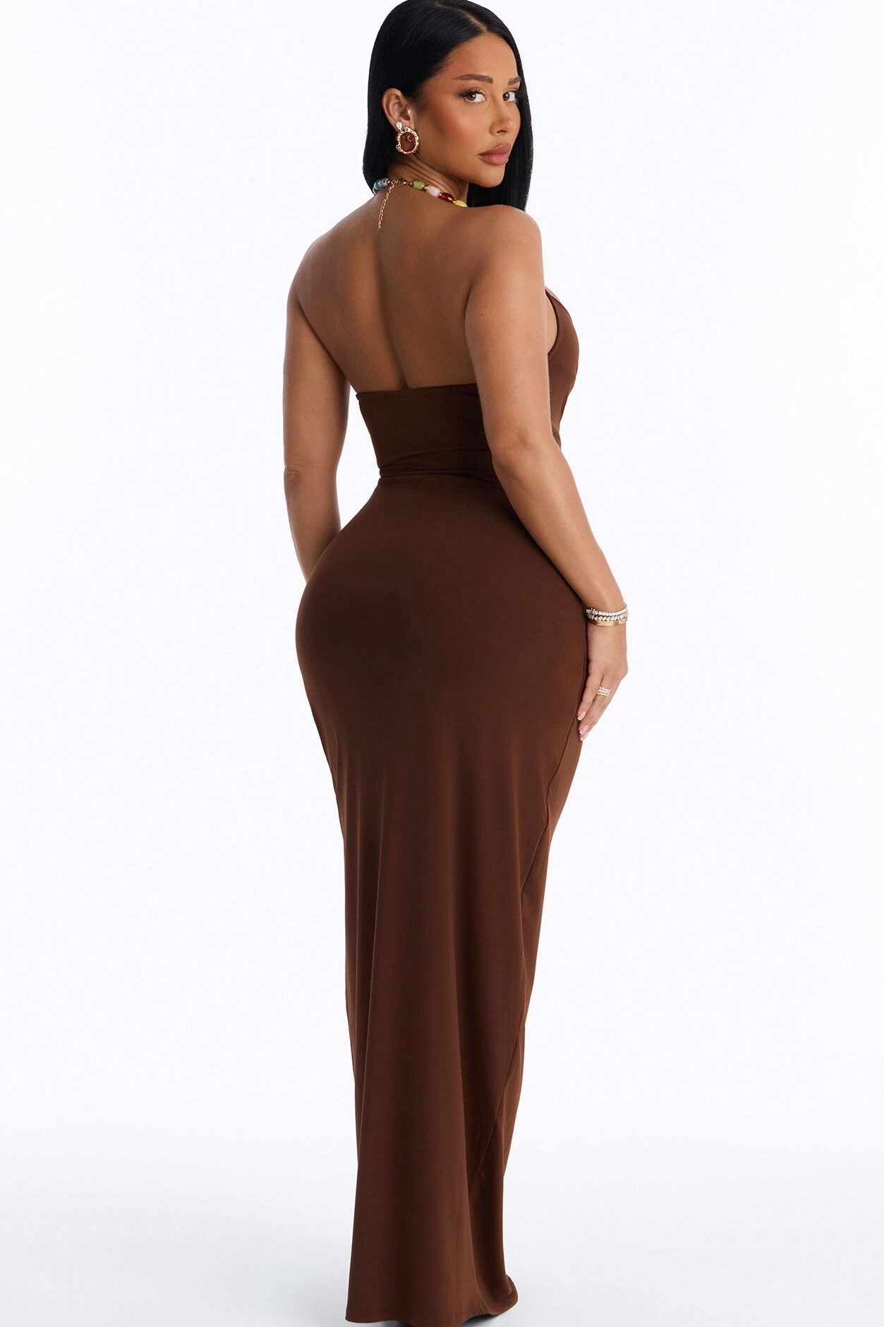 Leila Beaded Halter Maxi Dress - Brown