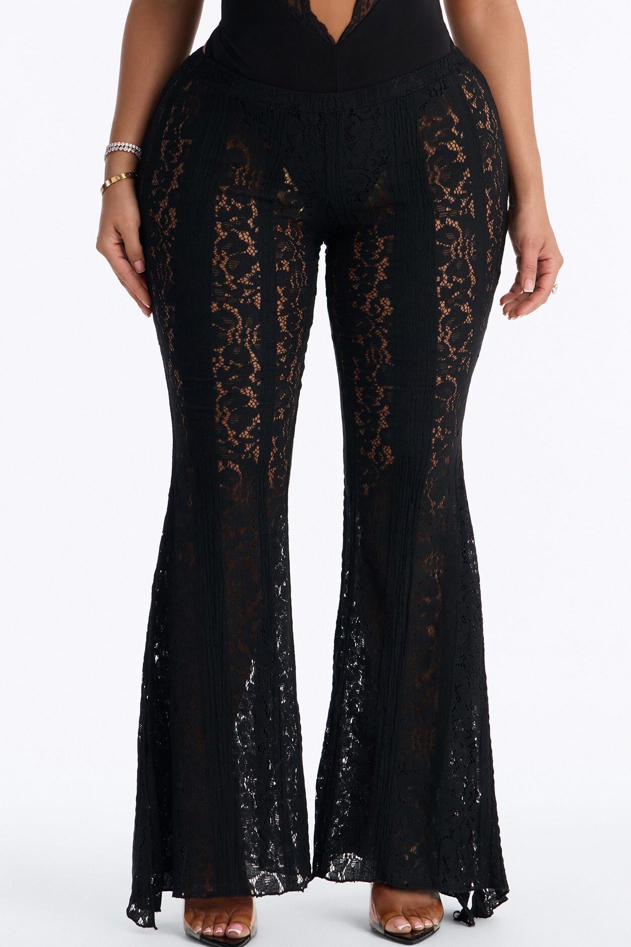 Anastasia Low Rise Lace Flare Pant - Black