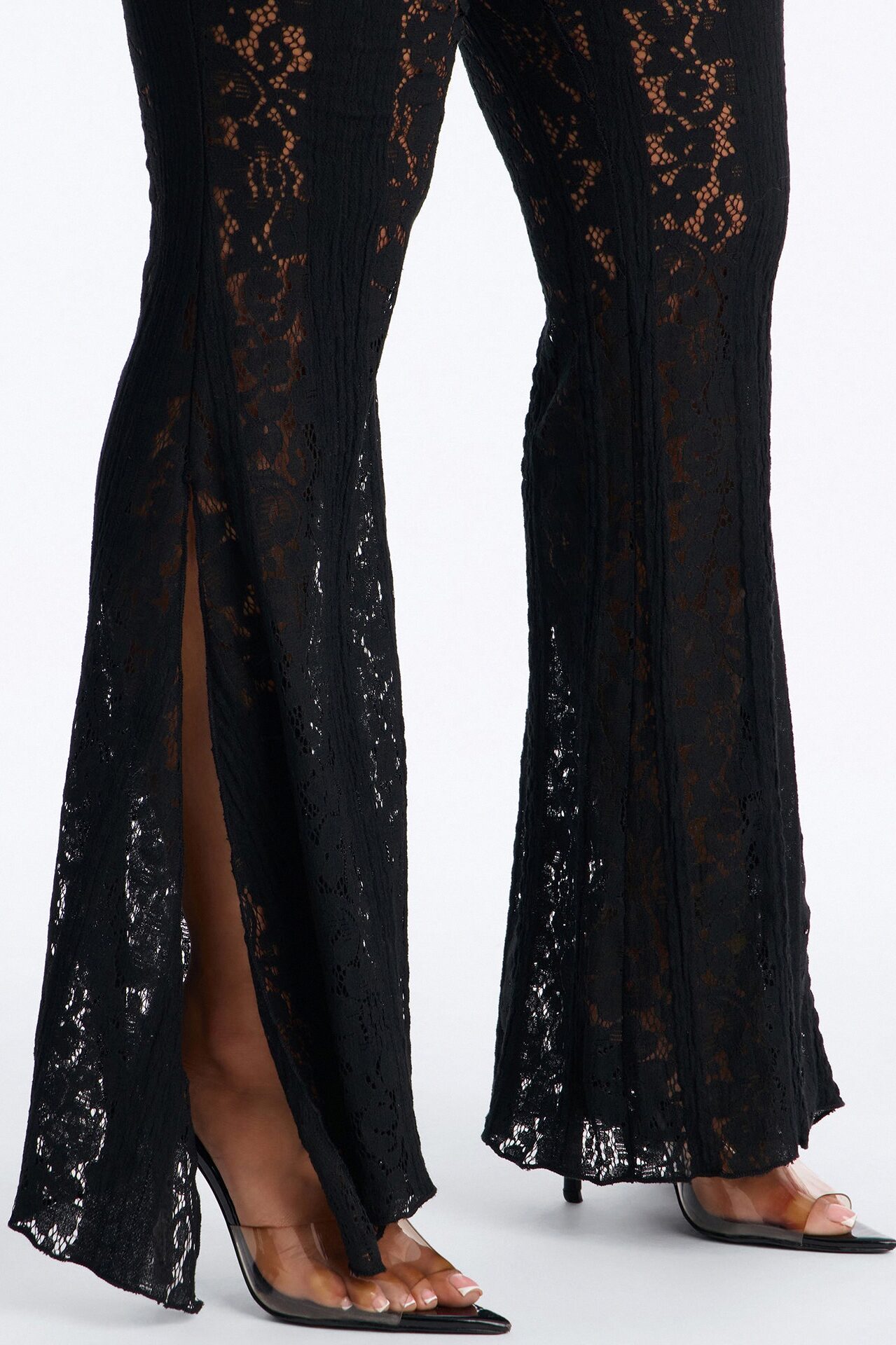 Anastasia Low Rise Lace Flare Pant - Black