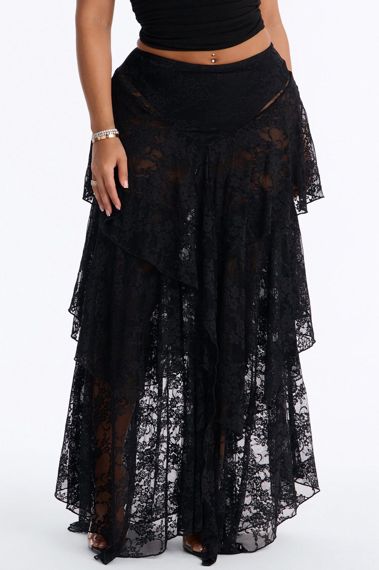 Love For You Tiered Lace Maxi Skirt - Black