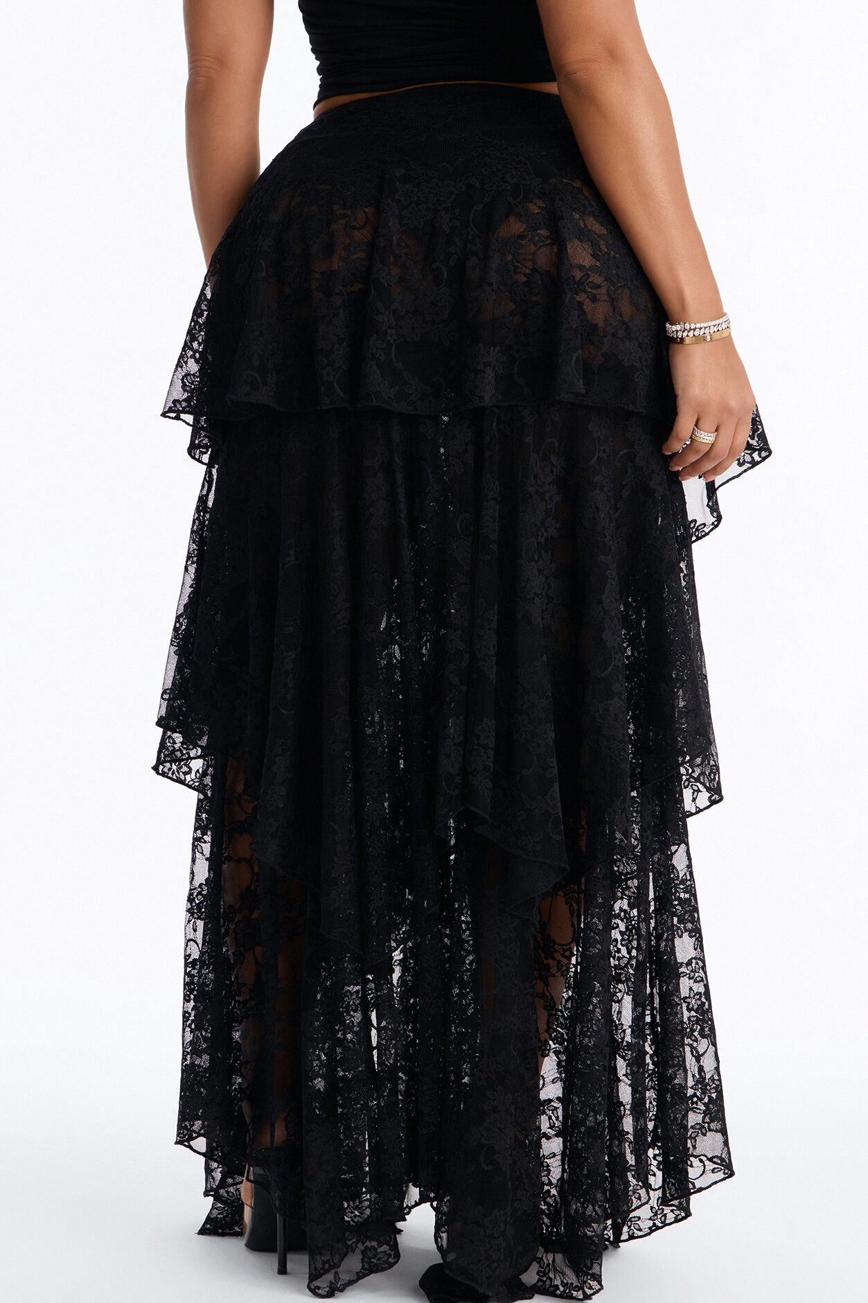 Love For You Tiered Lace Maxi Skirt - Black