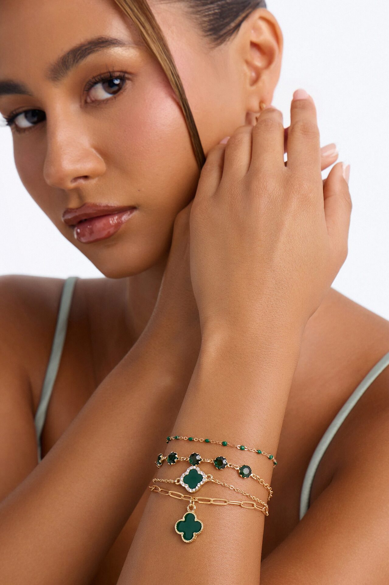 Timeless Clover Bracelet Set - Gold/Green