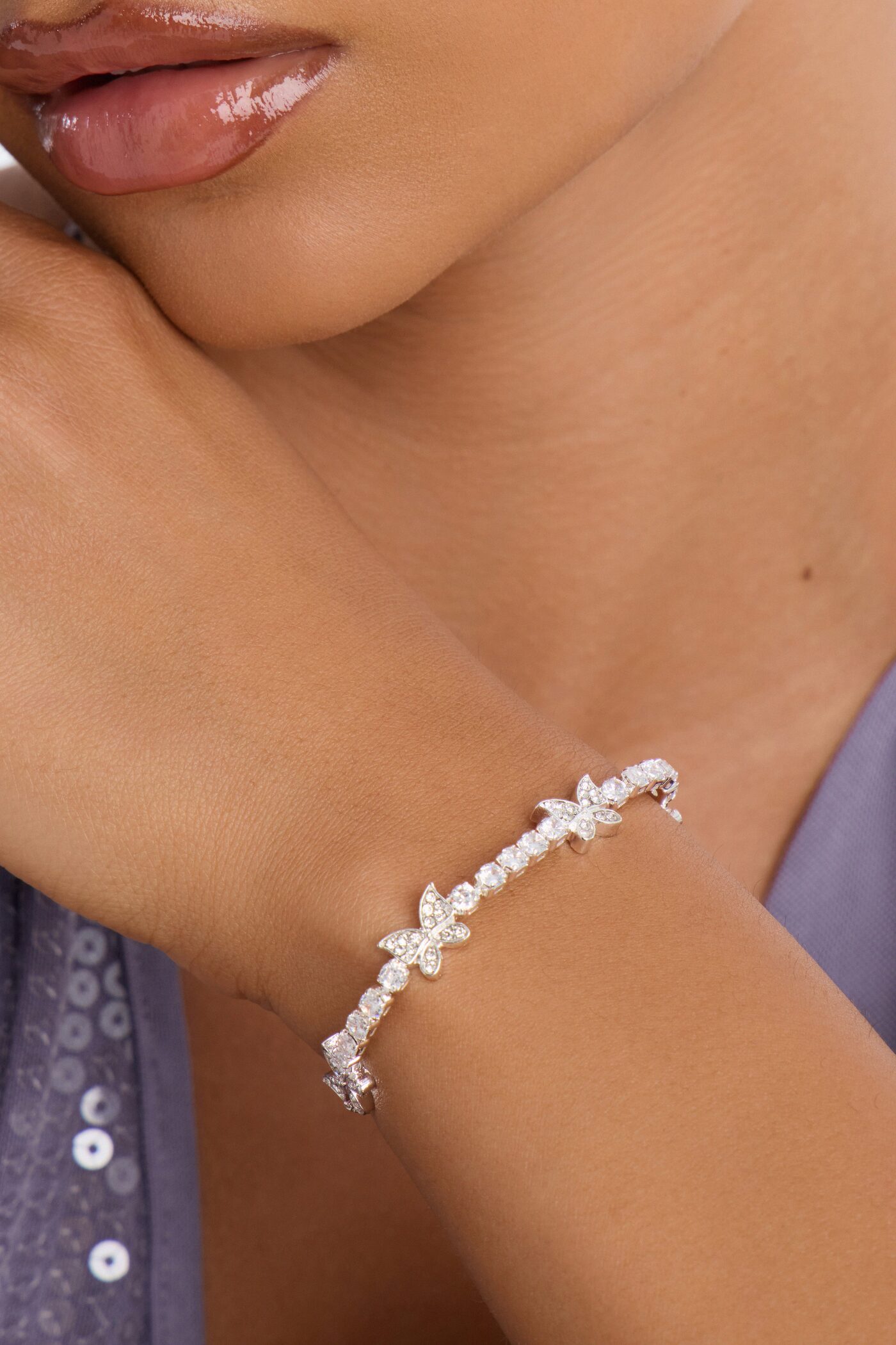 Cubic Zirconia Butterfly Spark Bracelet - Silver