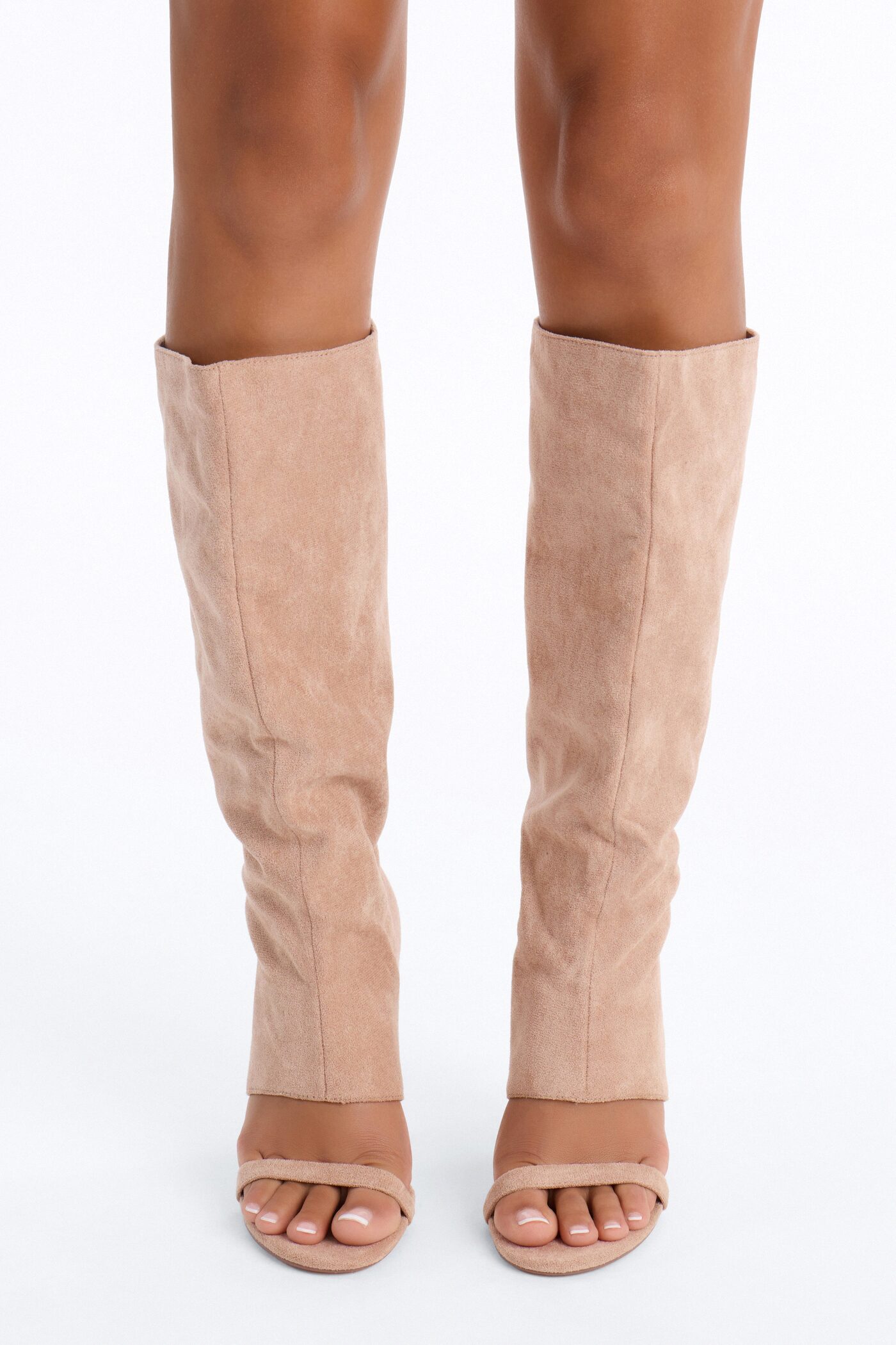 Mavey Suede Overlay Heels - Nude