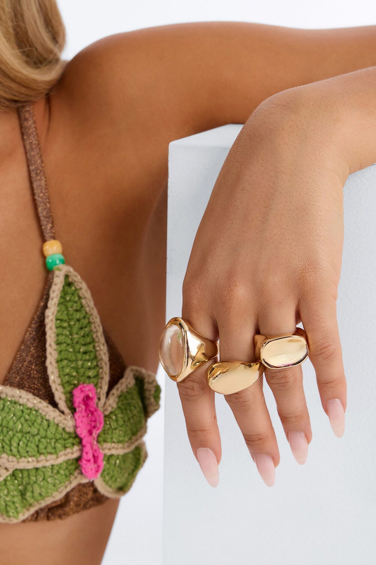 Fortune Teller 3 Piece Ring Set - Gold/Clear