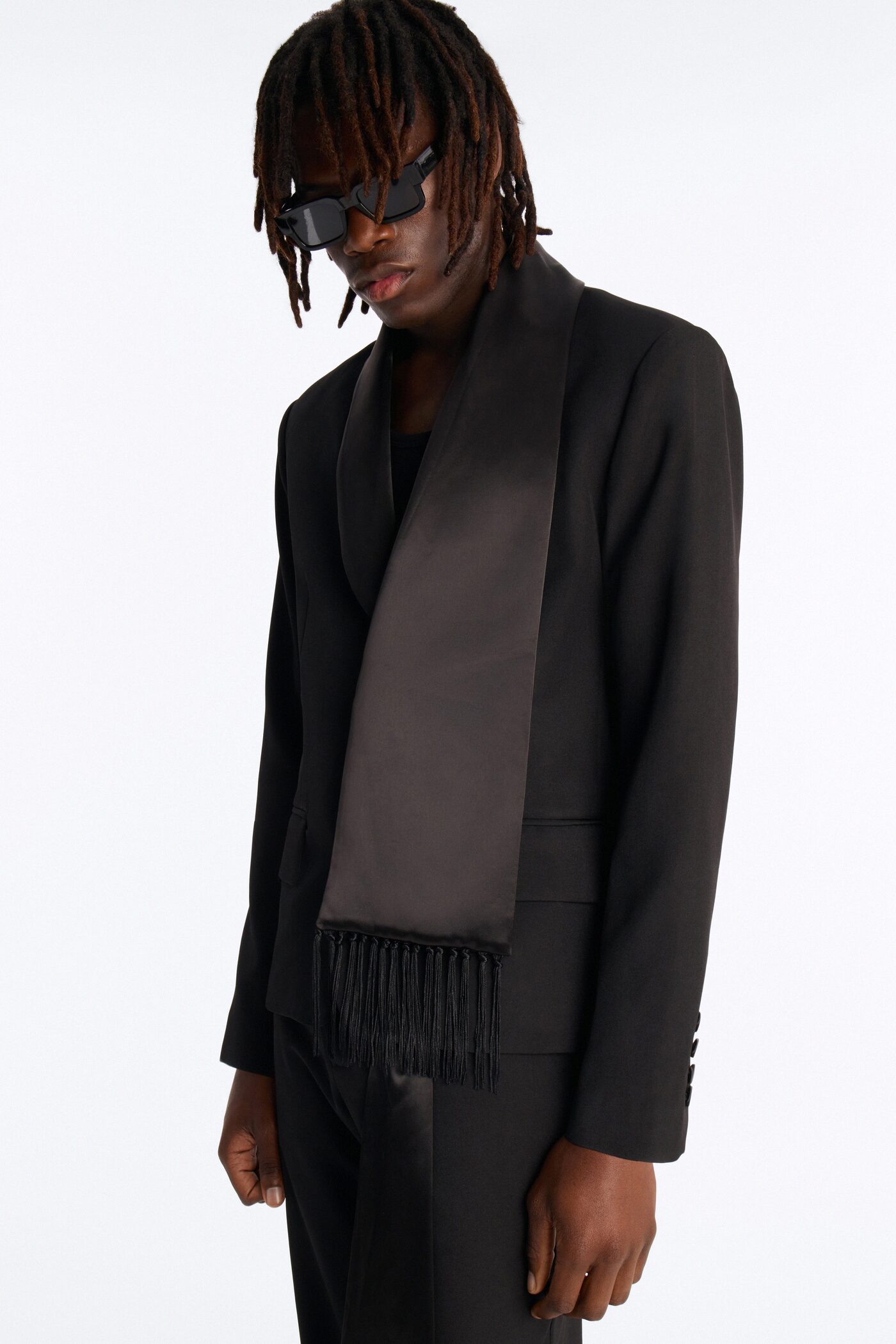 Versailles Luxe Satin Scarf Blazer - Black