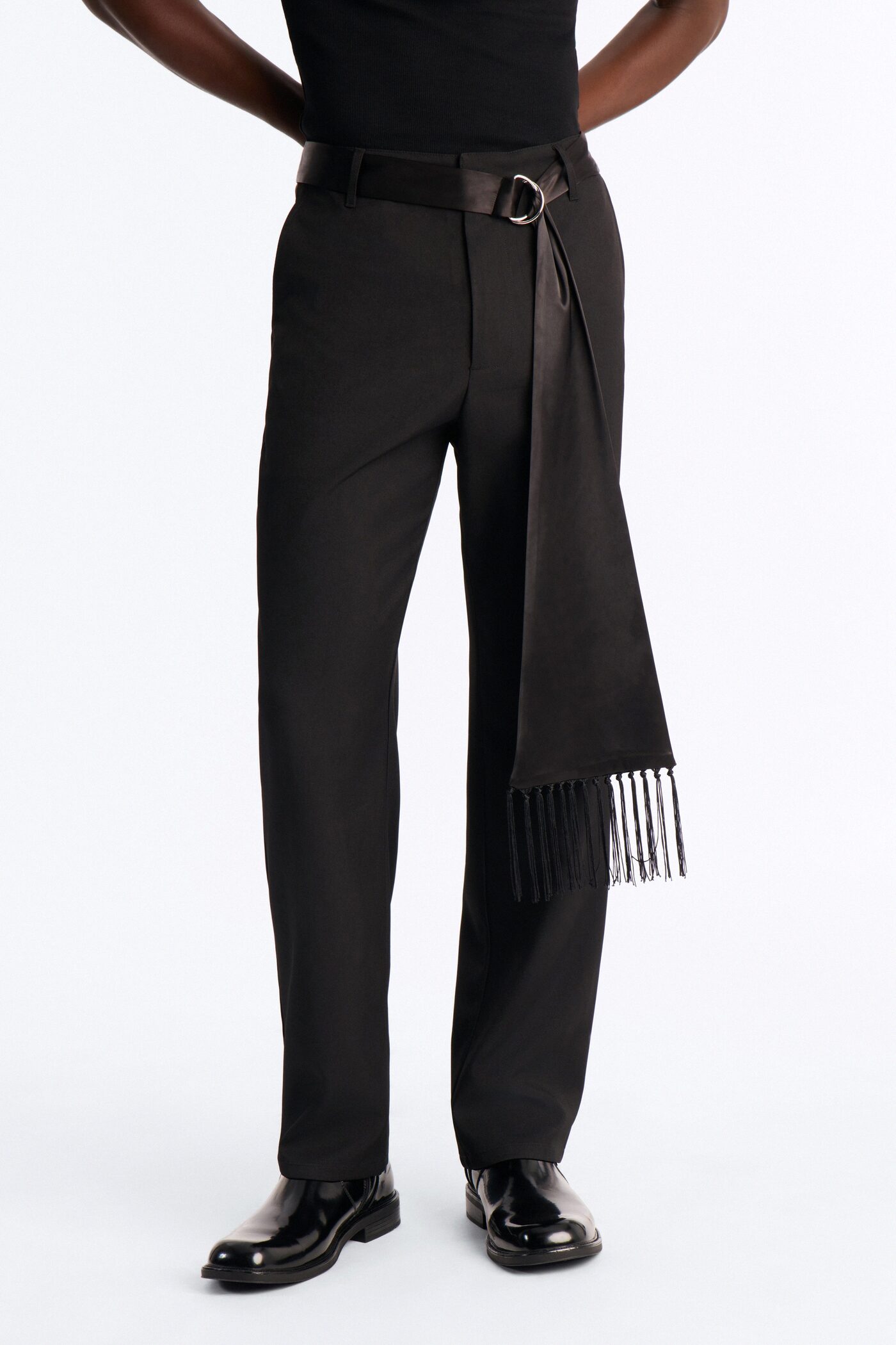 Straight Versailles Luxe Satin Scarf Trouser - Black