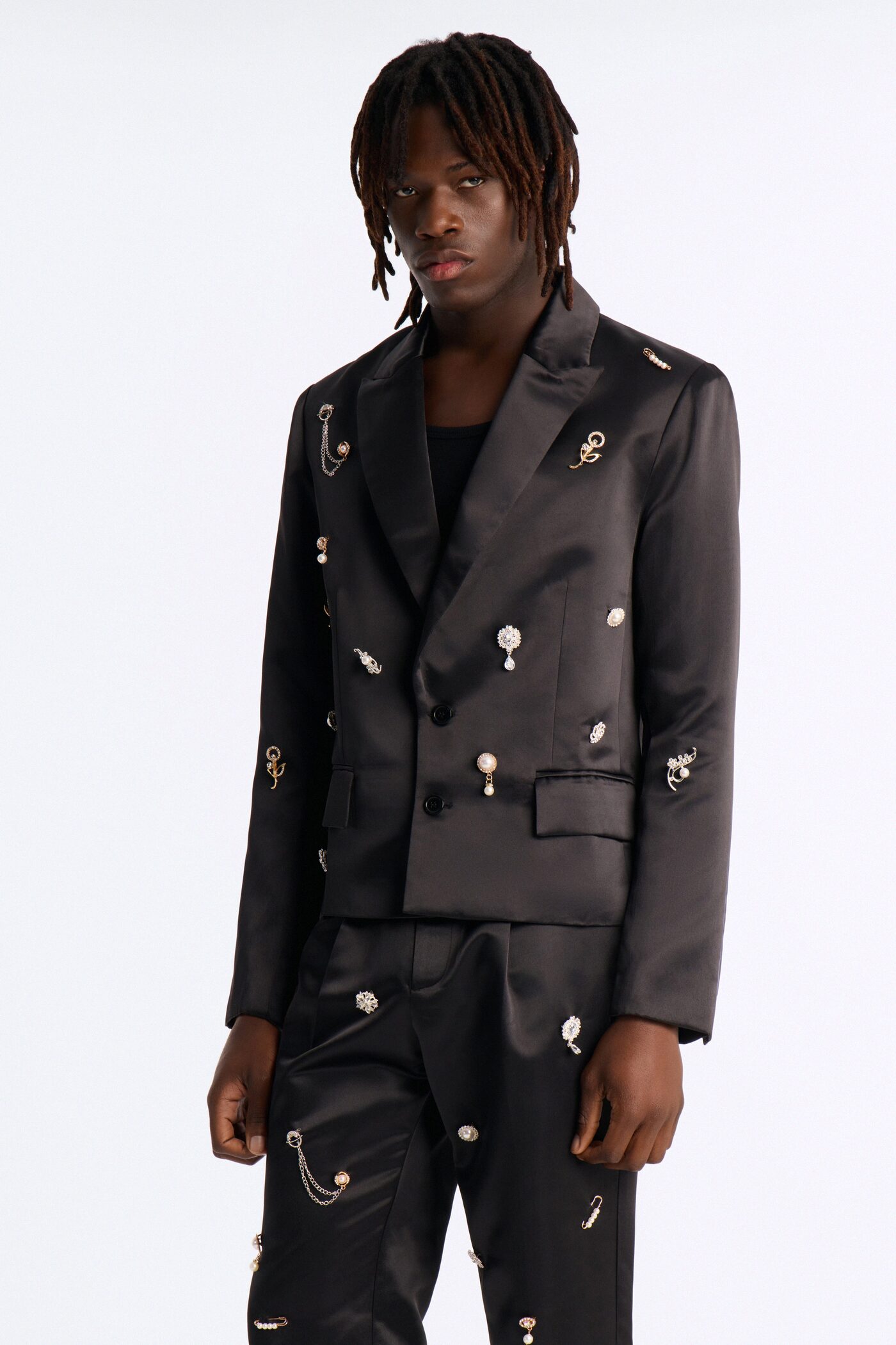 Regal All Over Brooch Single Breasted Blazer - Black