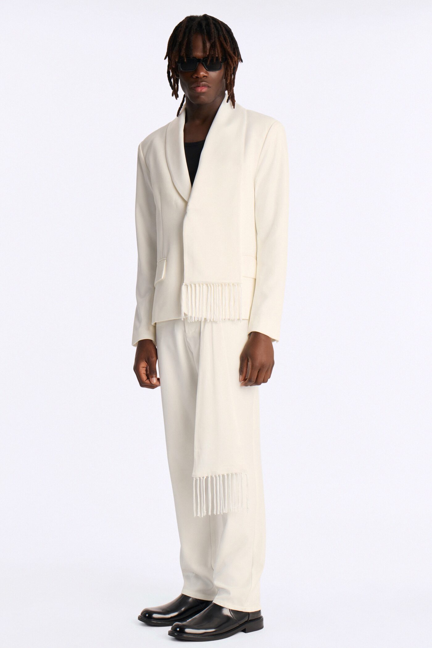 Versailles Luxe Satin Scarf Blazer - Cream
