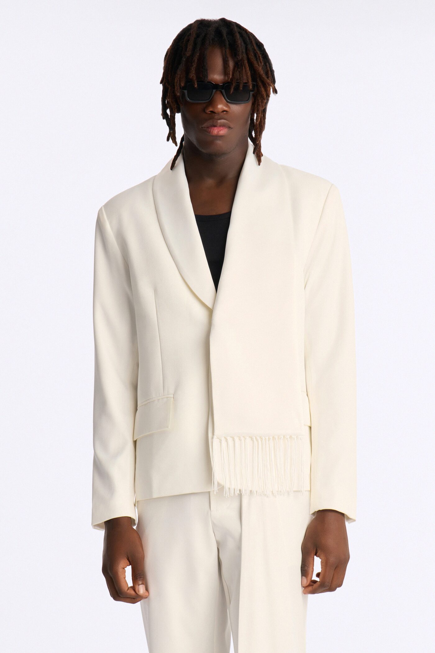 Versailles Luxe Satin Scarf Blazer - Cream