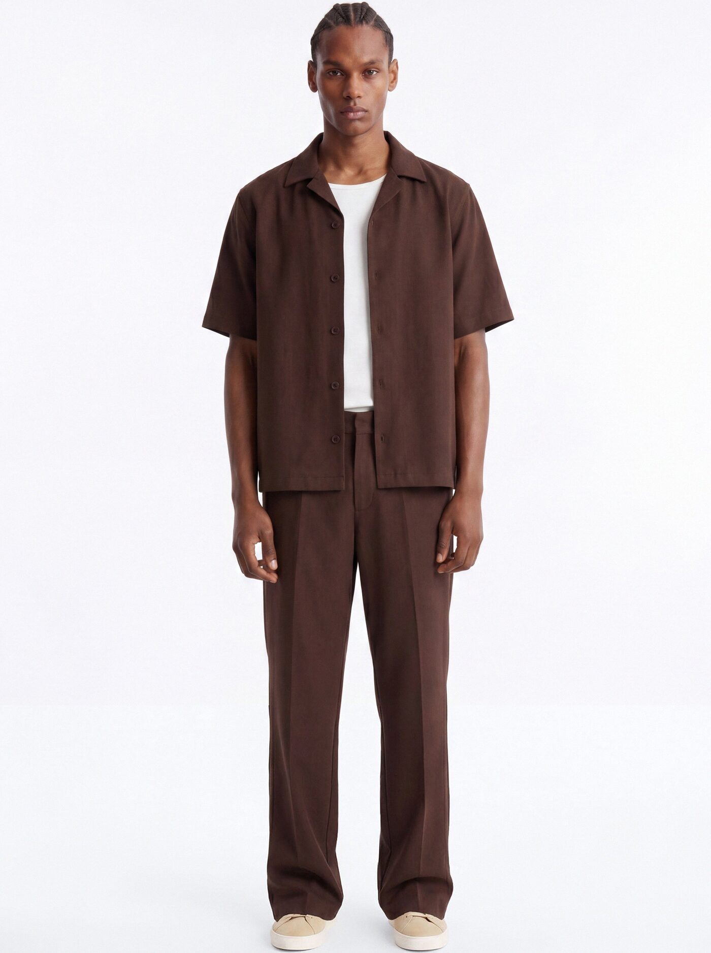 Modern Essential Sleeve Cuban Collar Button Down - Chocolate