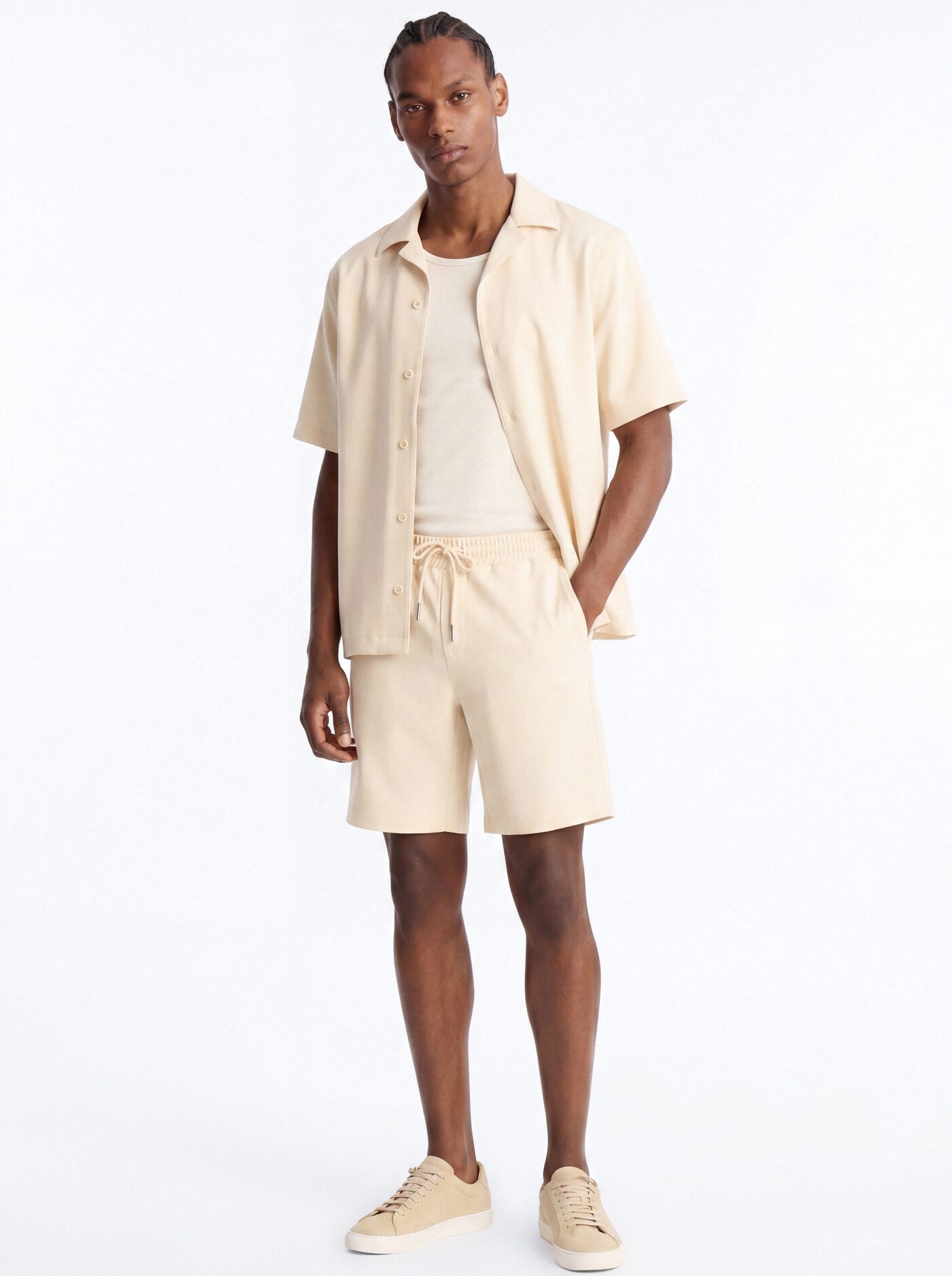 Modern Essential Sleeve Cuban Collar Button Down - Beige